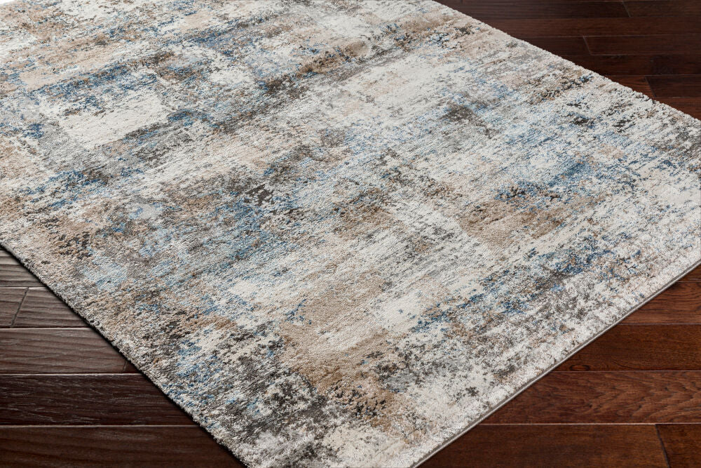 Montana Aqua/Tan Machine Woven Rug - corner