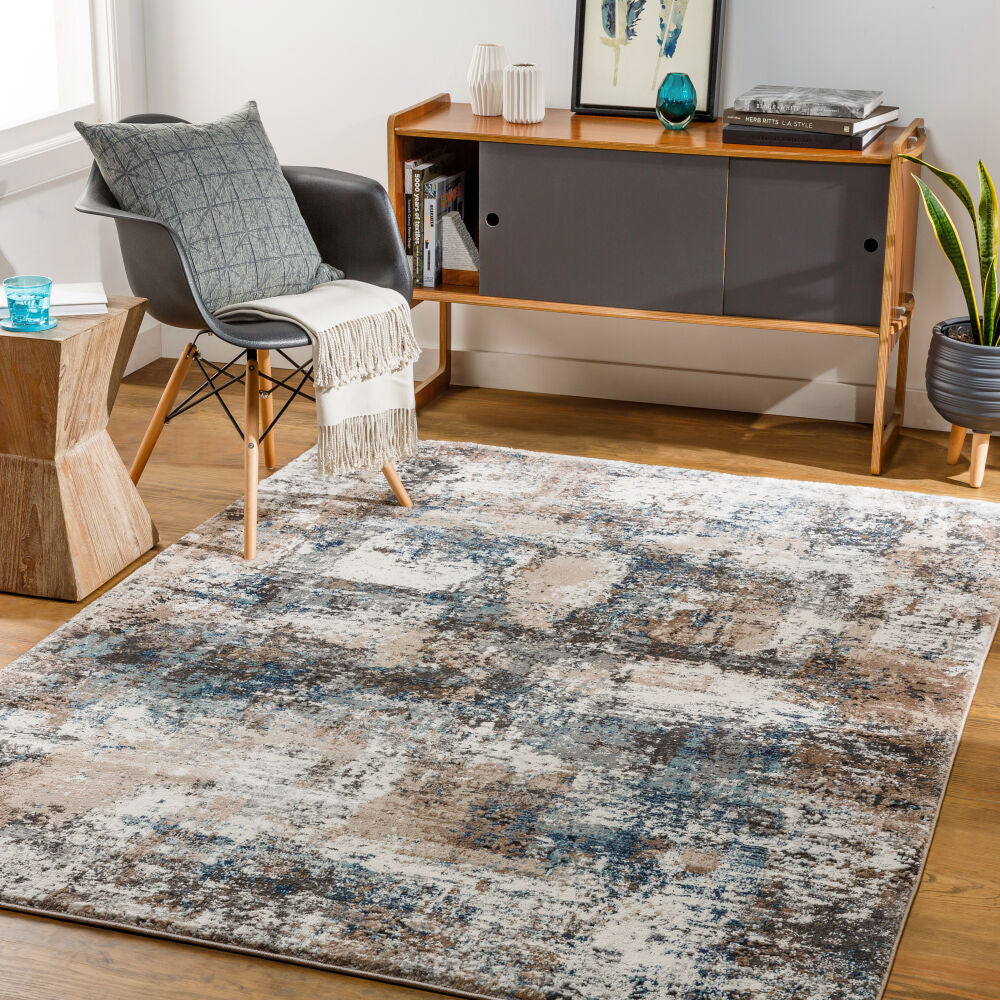 Montana Aqua/Tan Machine Woven Rug - roomscene