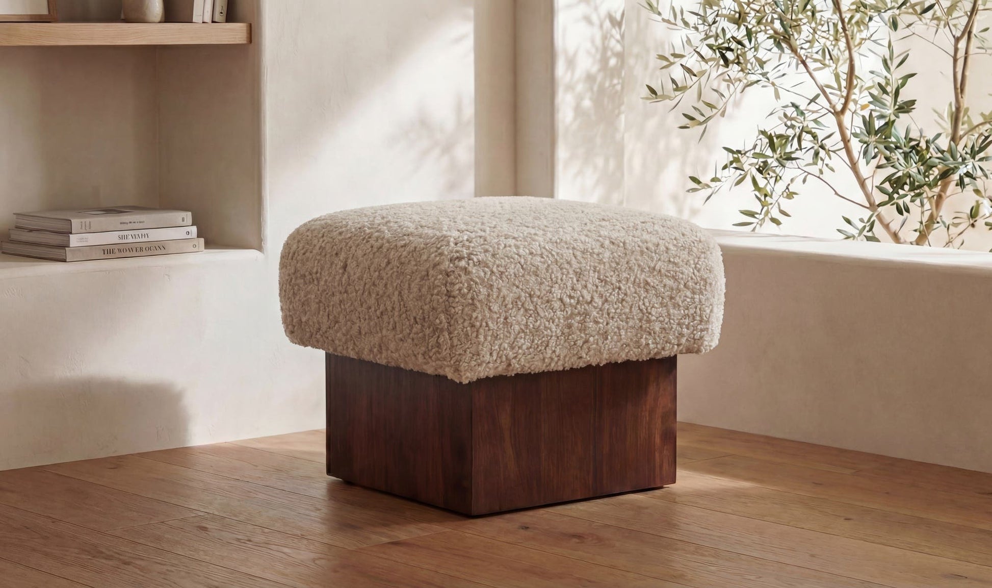 Serge Ottoman Cream Faux Shearling by Moe's Home Collection - view 4