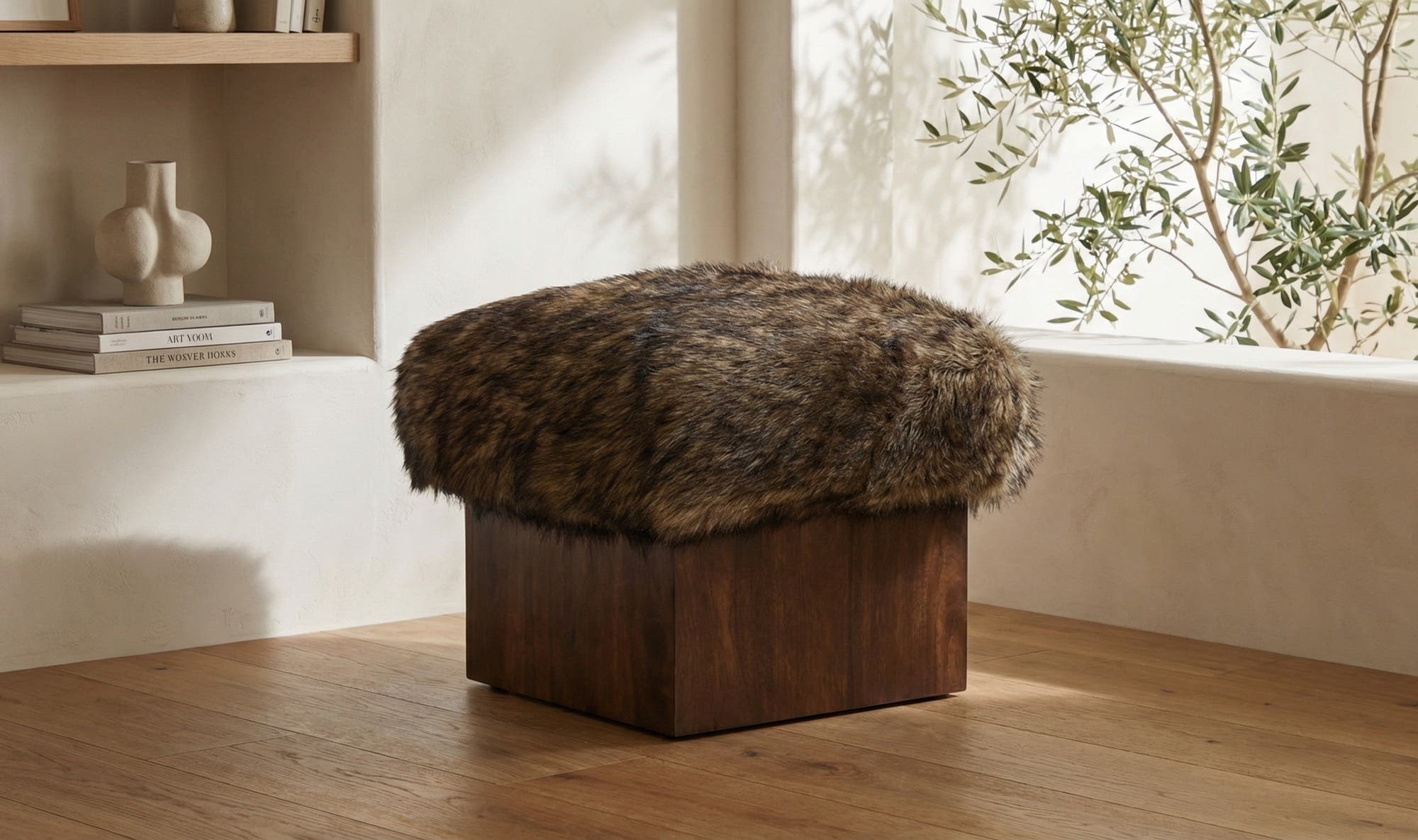 Serge Ottoman Brown Faux Fur by Moe's Home Collection - view 4