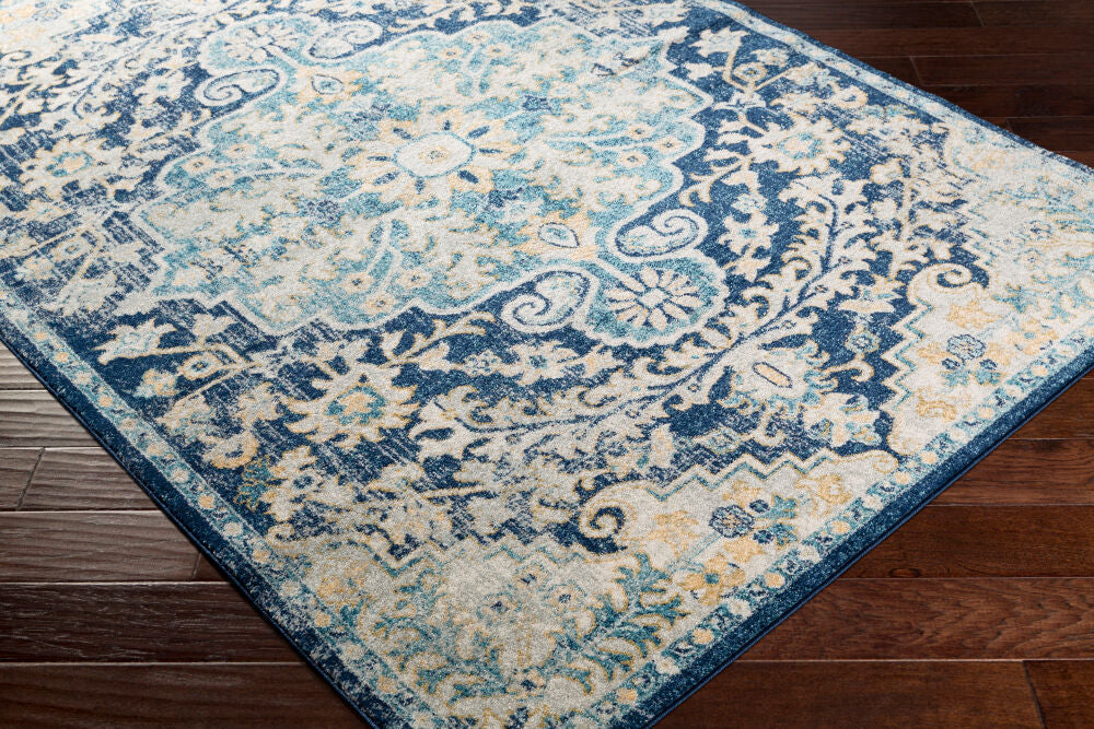 Murat Aqua/Yellow Machine Woven Rug MUT-2320 - corner