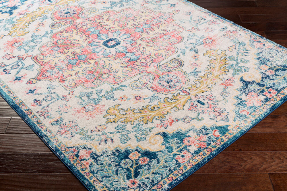 Murat Aqua/Yellow Machine Woven Rug MUT-2321 - corner