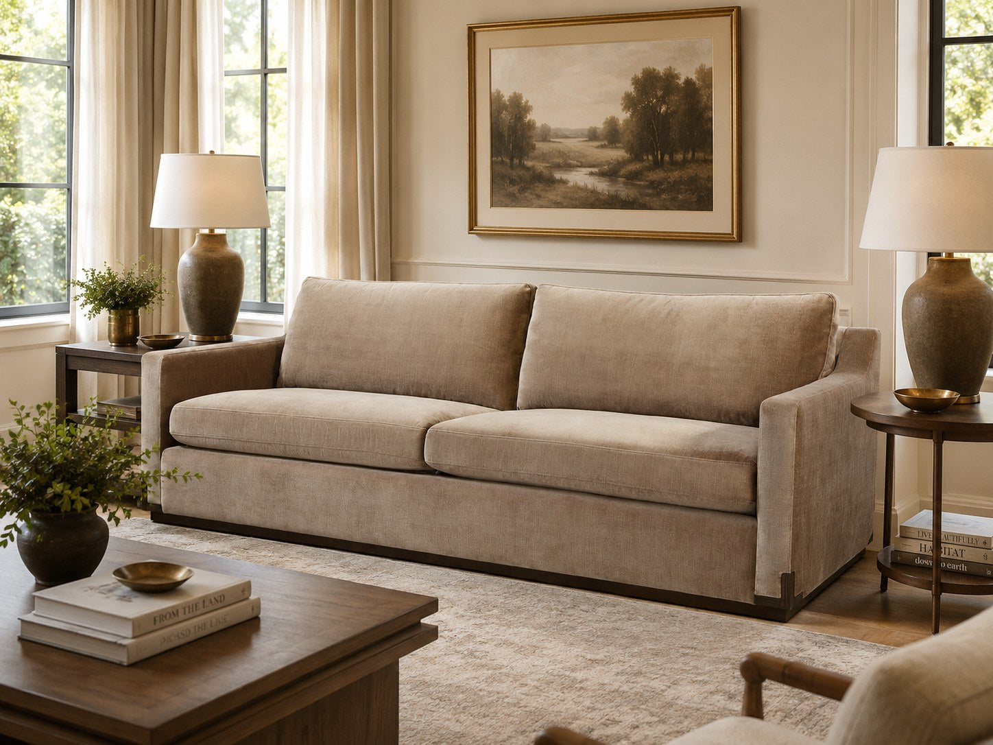 Nall Sofa in Andrew Driftwood (Performance Fabric) lifestyle image - Driftwood Traditional Transitional