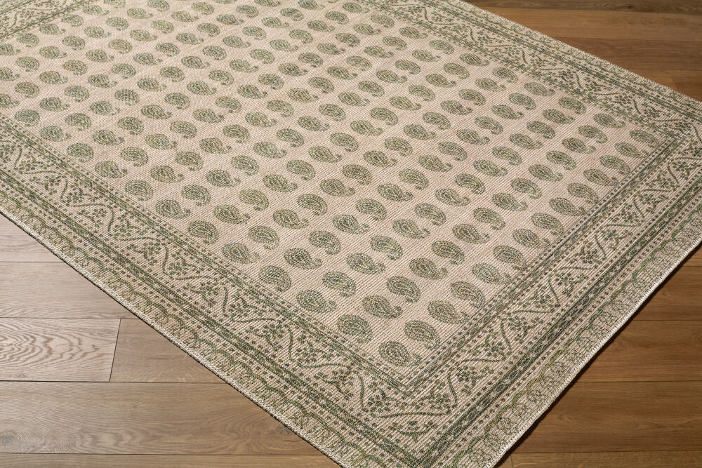 Alo Medium Green/Off-White Machine Woven Rug - corner