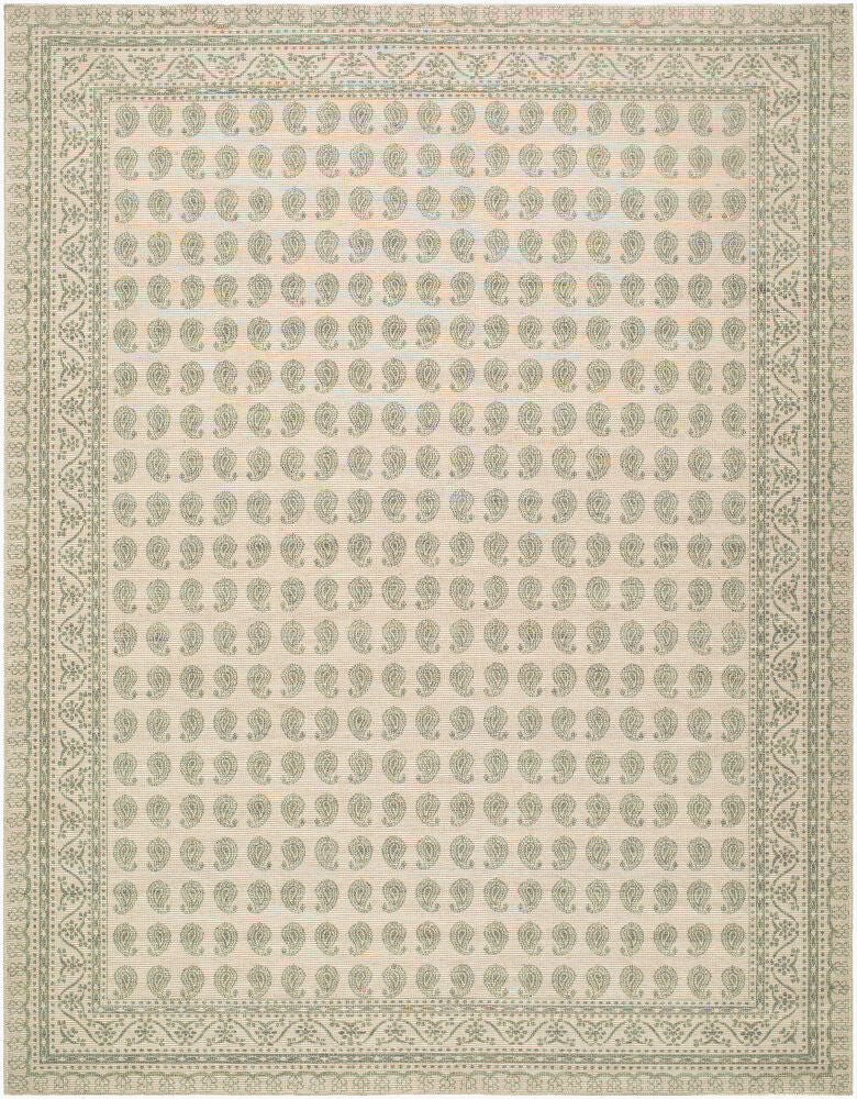 Alo Medium Green/Off-White Machine Woven Rug - 2' x 2'11"