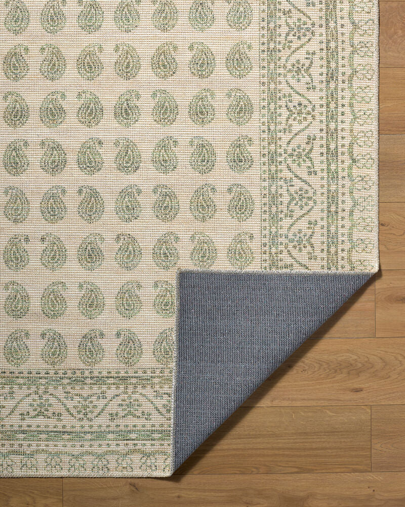 Alo Medium Green/Off-White Machine Woven Rug - fold