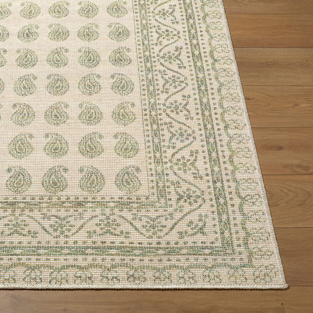 Alo Medium Green/Off-White Machine Woven Rug - front