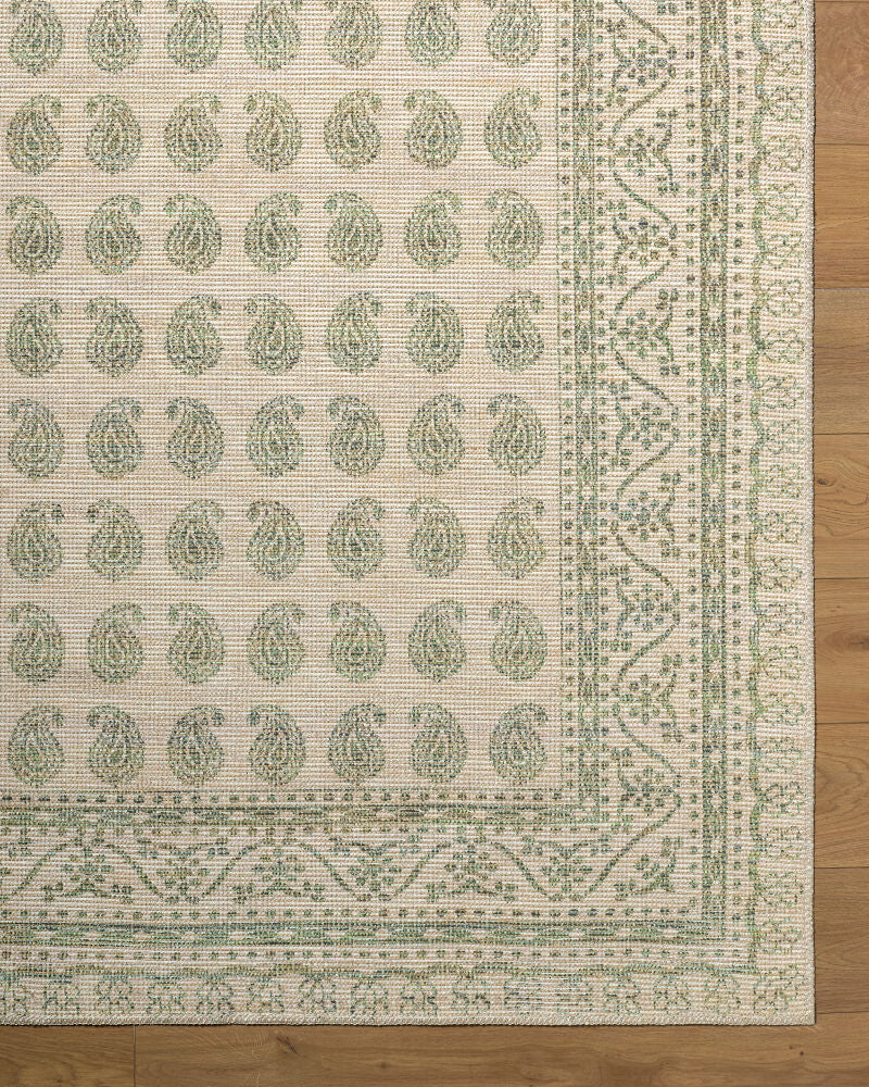 Alo Medium Green/Off-White Machine Woven Rug - overhead