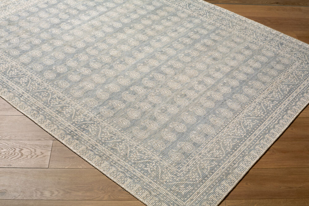 Alo Mustard/Sky Blue Machine Woven Rug - corner