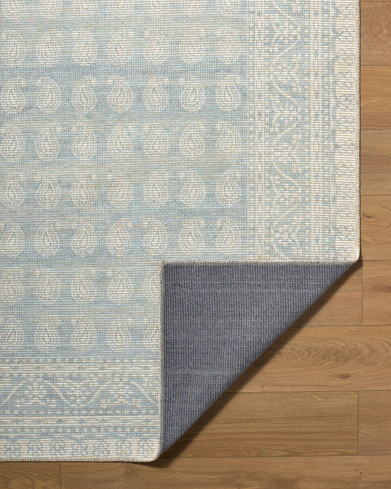 Alo Mustard/Sky Blue Machine Woven Rug - fold