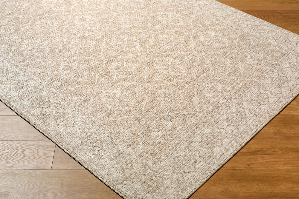 Aram Ivory/Tan Machine Woven Rug - corner