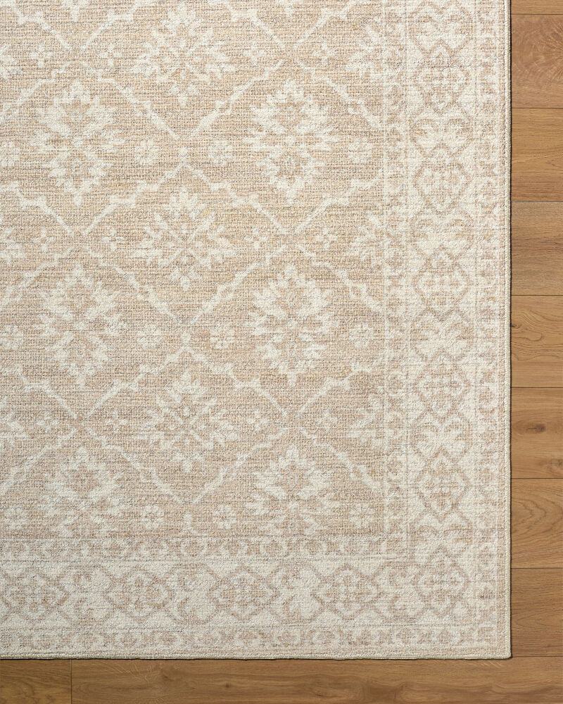 Aram Ivory/Tan Machine Woven Rug - overhead