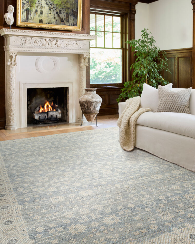 Asha Mustard/Sky Blue Machine Woven Rug NBAS-2304 - roomscene