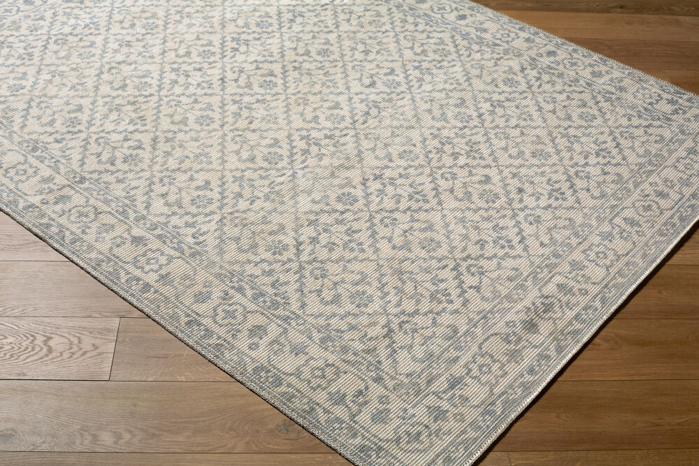 Athiyo Mustard/Sky Blue Machine Woven Rug - corner