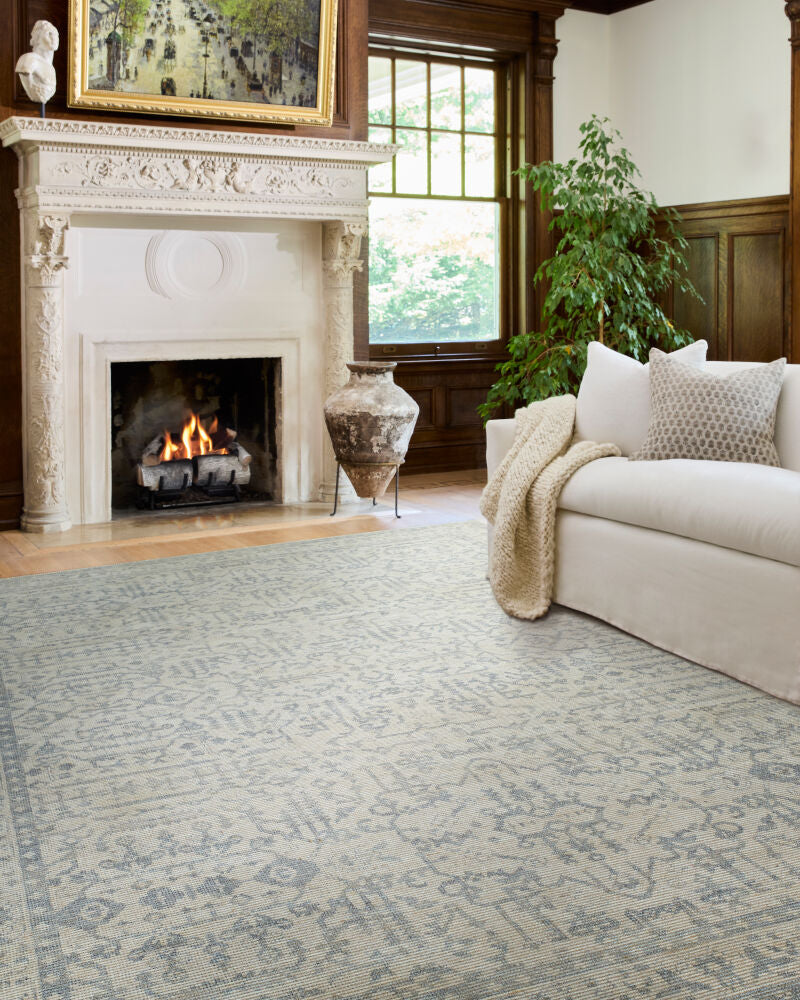 Athiyo Mustard/Sky Blue Machine Woven Rug - roomscene
