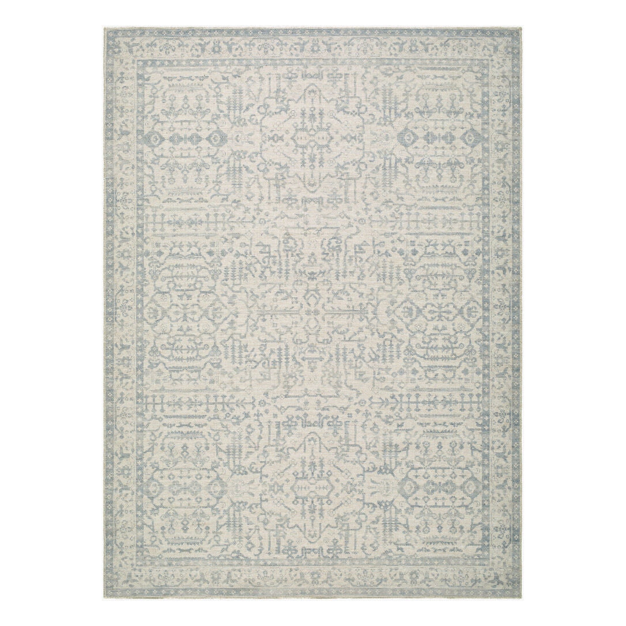 Athiyo Mustard/Sky Blue Machine Woven Rug - 2' x 2'11"