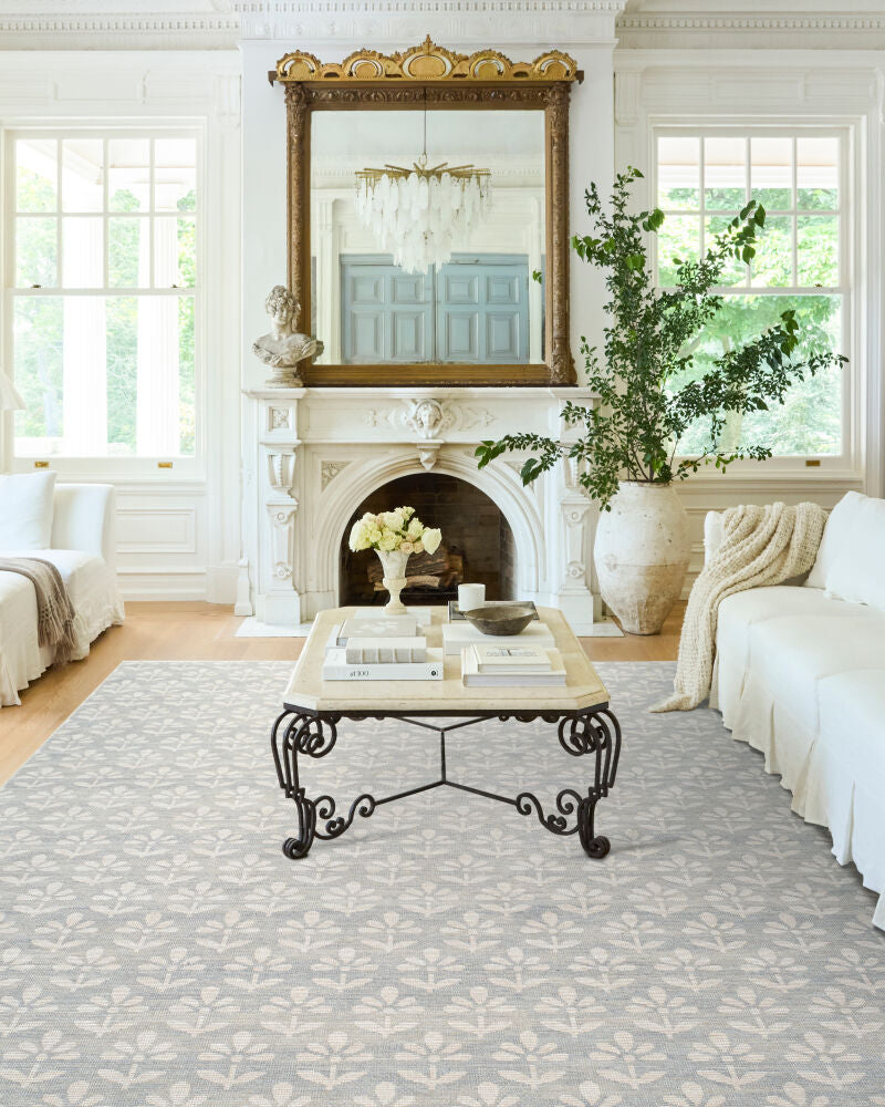 Maya Mustard/Sky Blue Machine Woven Rug - roomscene