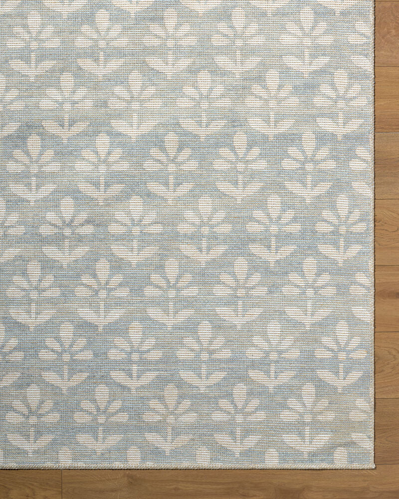 Maya Mustard/Sky Blue Machine Woven Rug - overhead