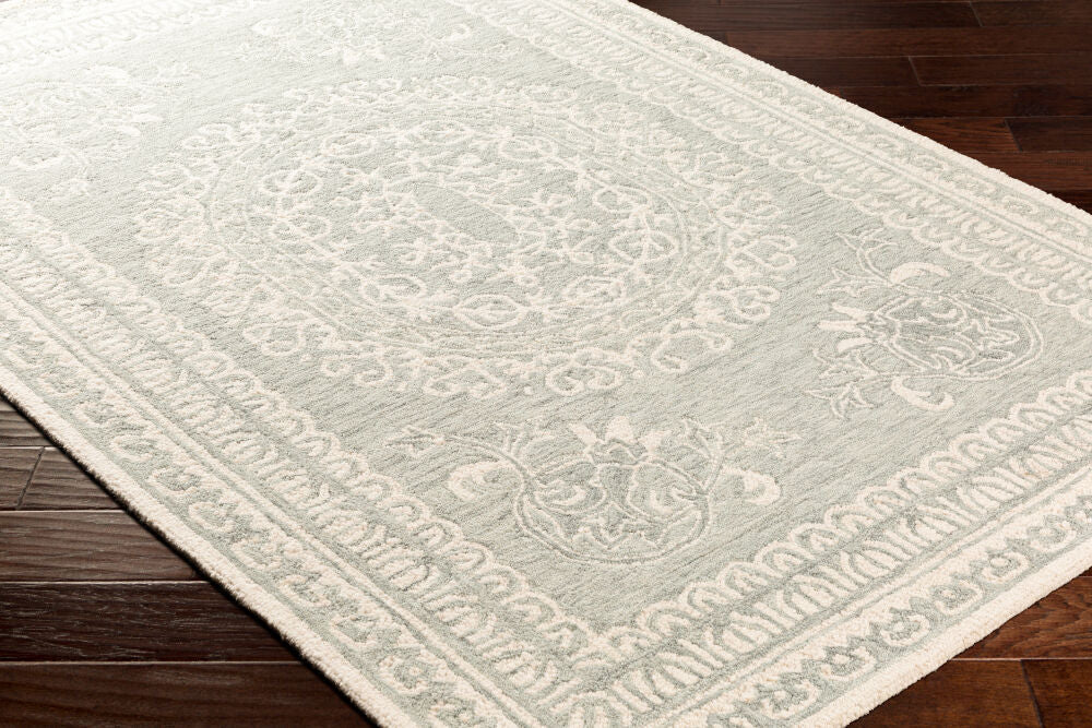 Newcastle Ivory/Sage Handmade Rug - corner
