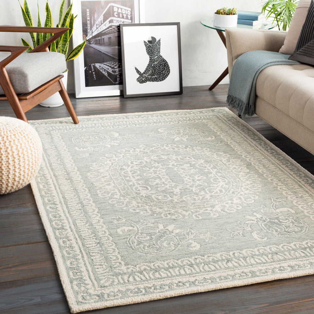 Newcastle Ivory/Sage Handmade Rug - roomscene