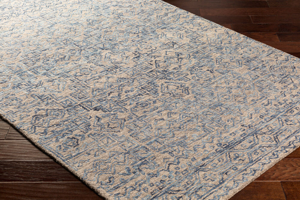 Newcastle Blue/Taupe Handmade Rug - corner