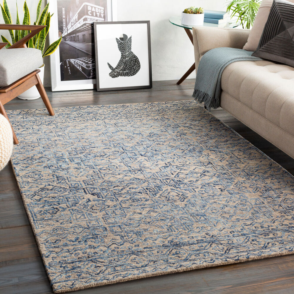Newcastle Blue/Taupe Handmade Rug - roomscene