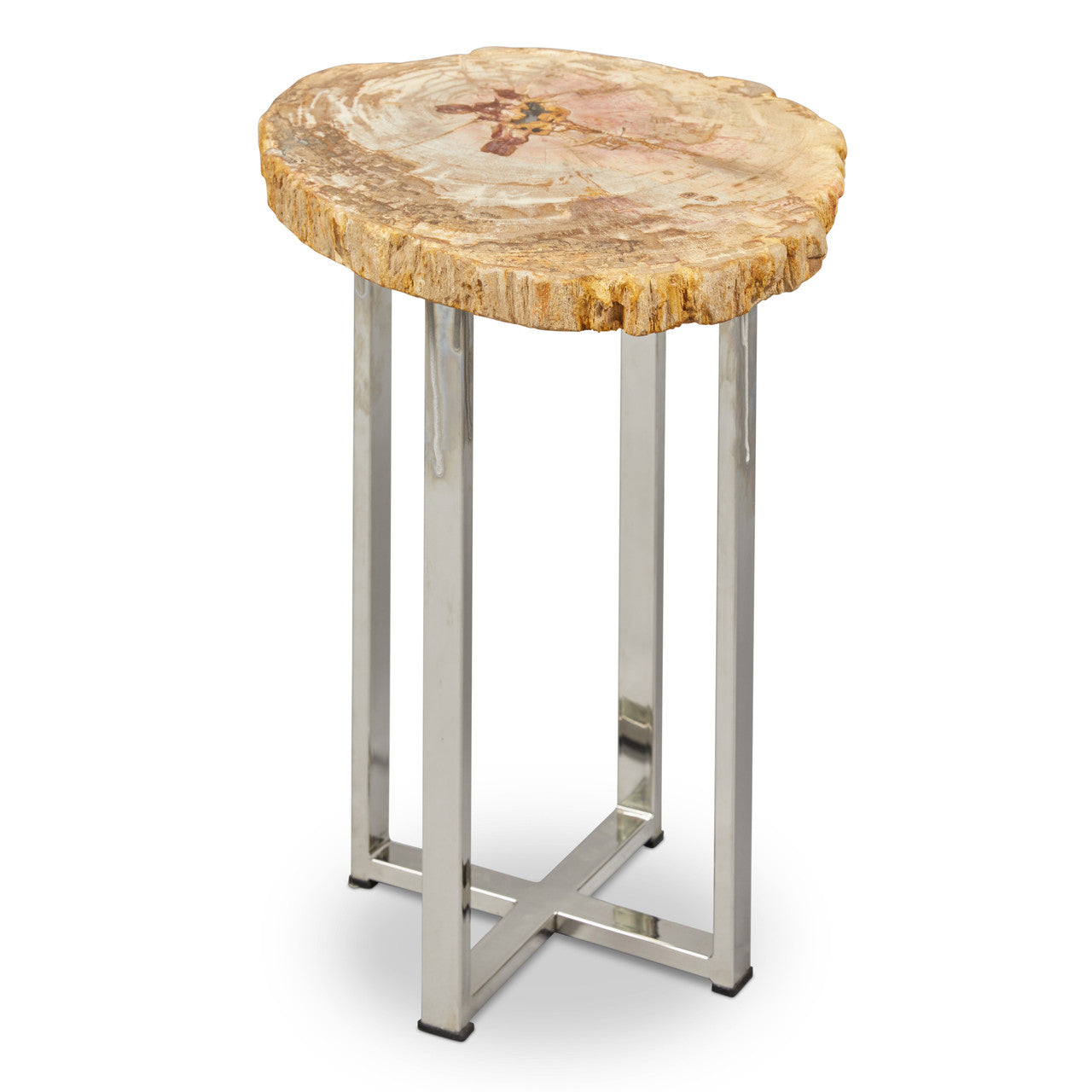 Relique - Eliza End Table - Polished Stainless Steel Base - Natural Light Top