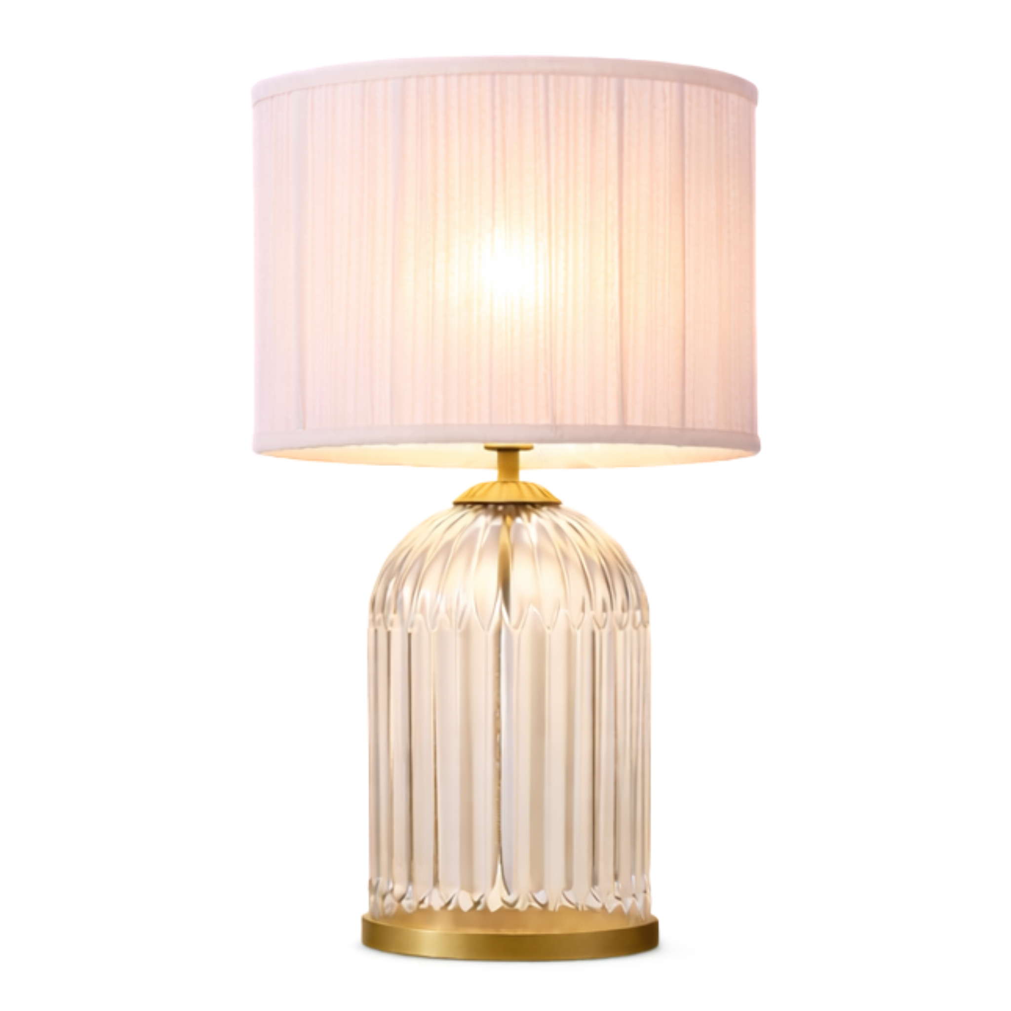 Nebulis Table Lamp | Gold Accents and Pink Pleated Shade