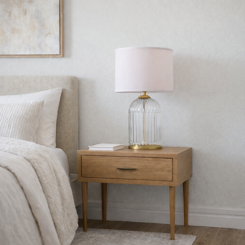 Nebulis Table Lamp | Gold Accents and Pink Pleated Shade