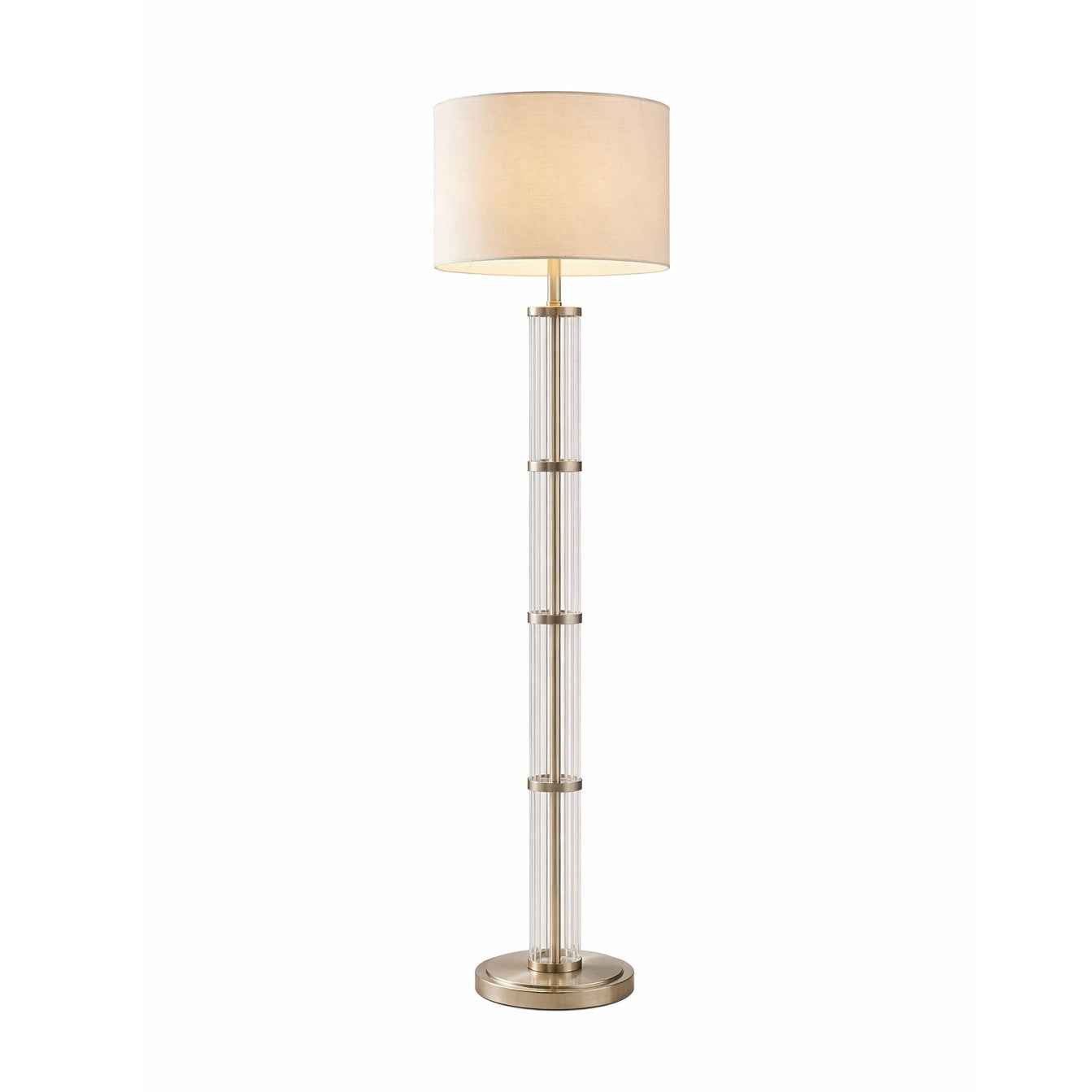 Nimbus Floor Lamp | Brushed Nickel and Clear Glass Body