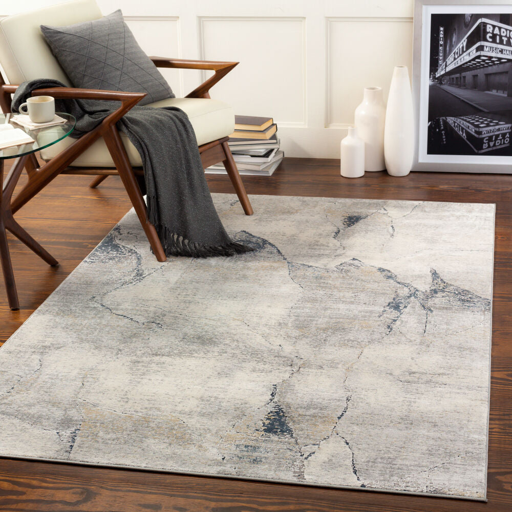 Norland Charcoal/Yellow Machine Woven Rug - roomscene