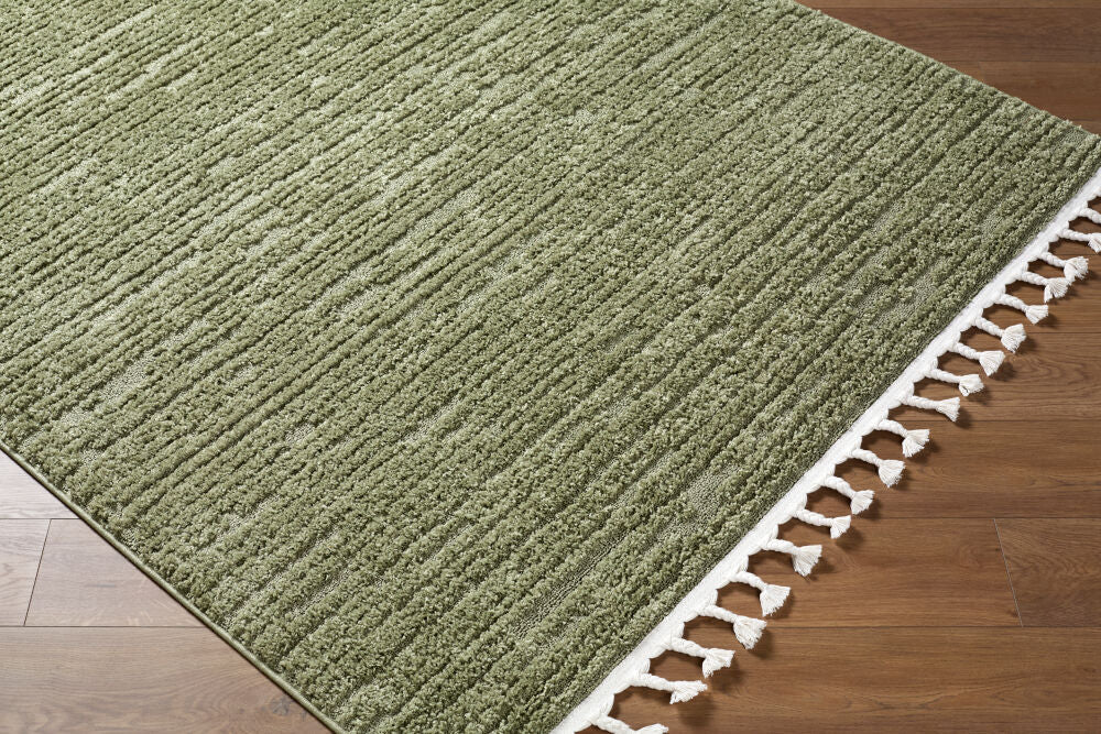 Nora Dusty Sage/Olive Machine Woven Rug - corner