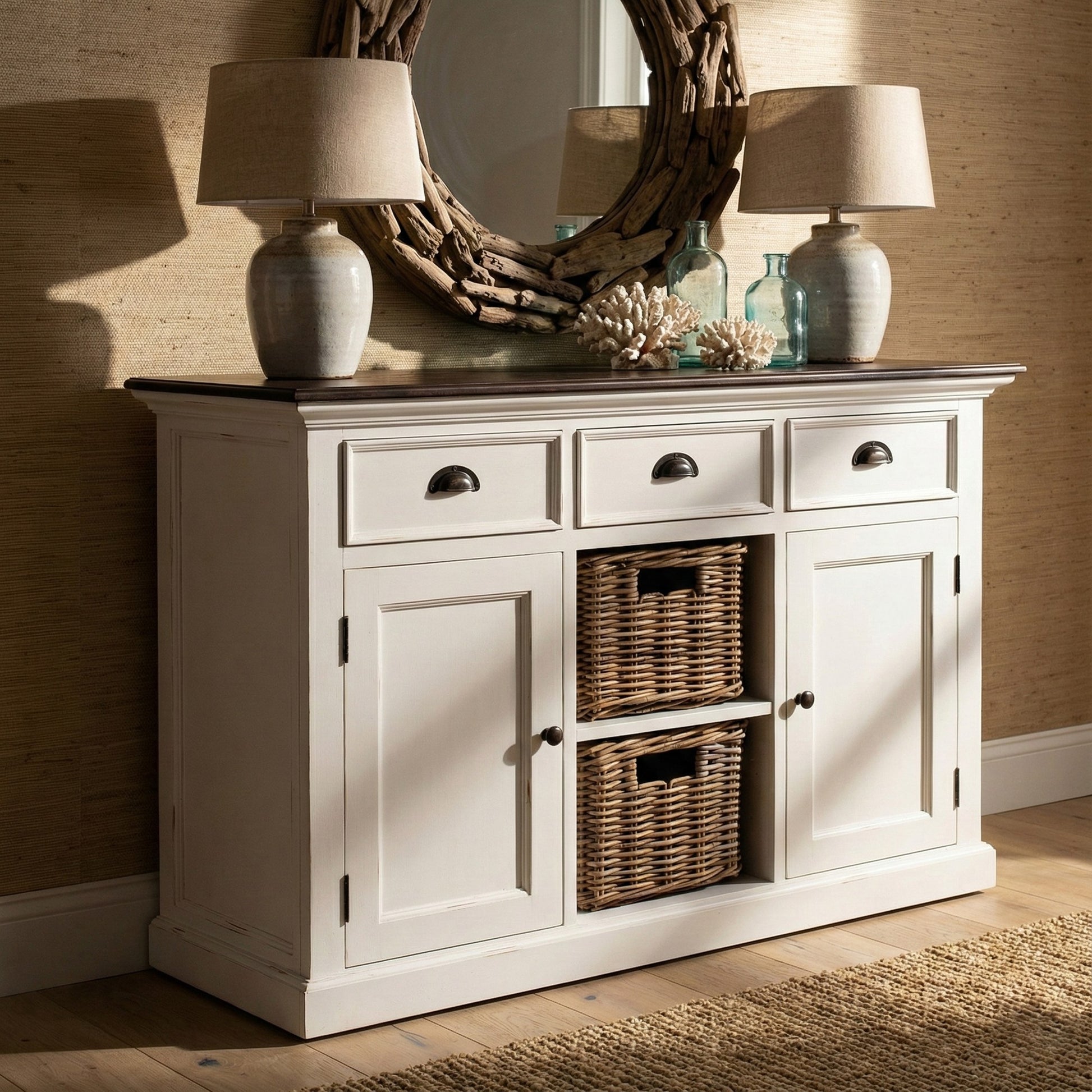 Nova Solo lifestyle image - Modern Farmhouse Buffet with 2 Baskets - ZNS-B129TWD - ZNS-B129TWD