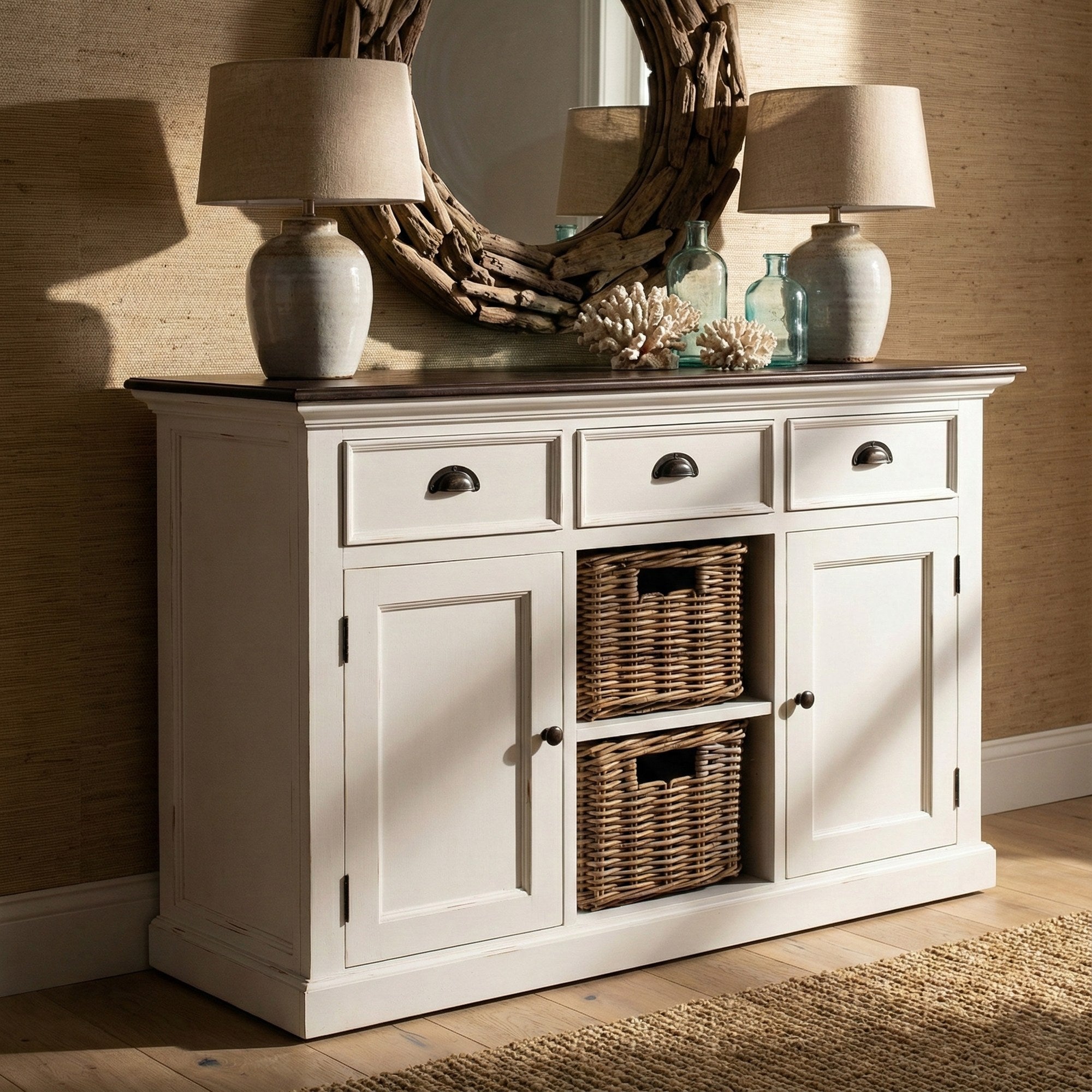Nova Solo lifestyle image - Modern Farmhouse Buffet with 2 Baskets - ZNS-B129TWD - ZNS-B129TWD