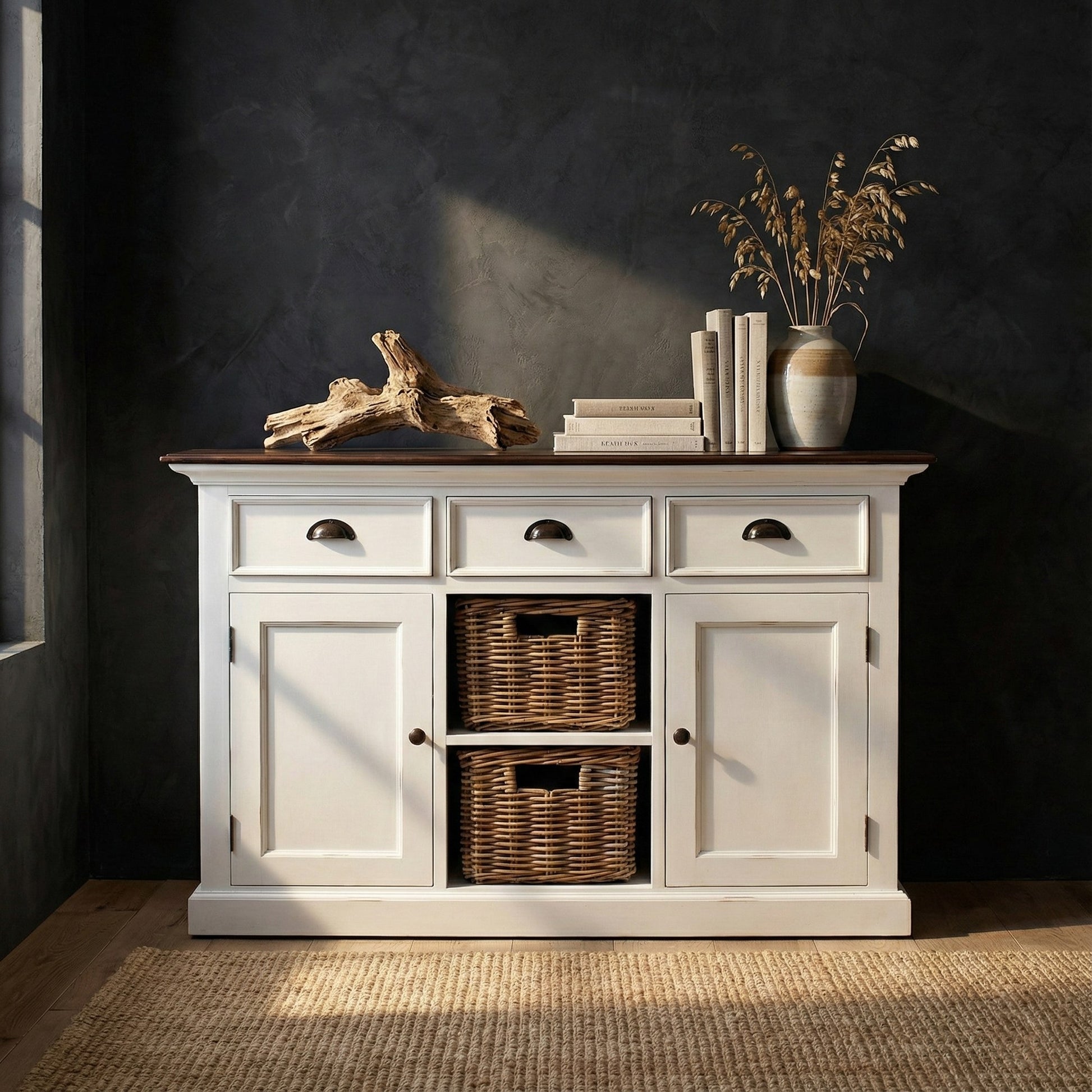 Nova Solo lifestyle image - Modern Farmhouse Buffet with 2 Baskets - ZNS-B129TWD - ZNS-B129TWD