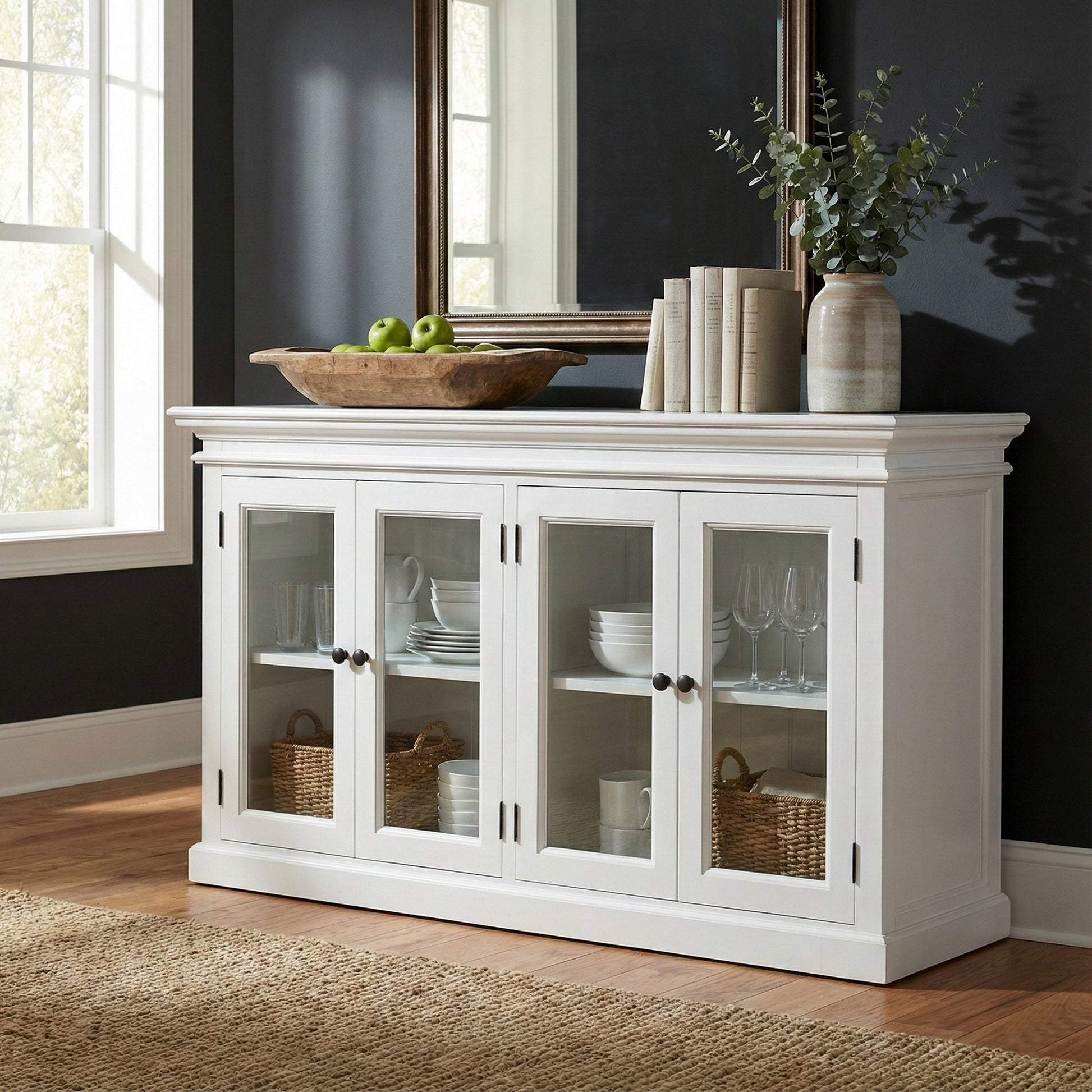 Nova Solo lifestyle image - French Coastal Display Buffet with 4 Glass Doors 64" - ZNS-B184