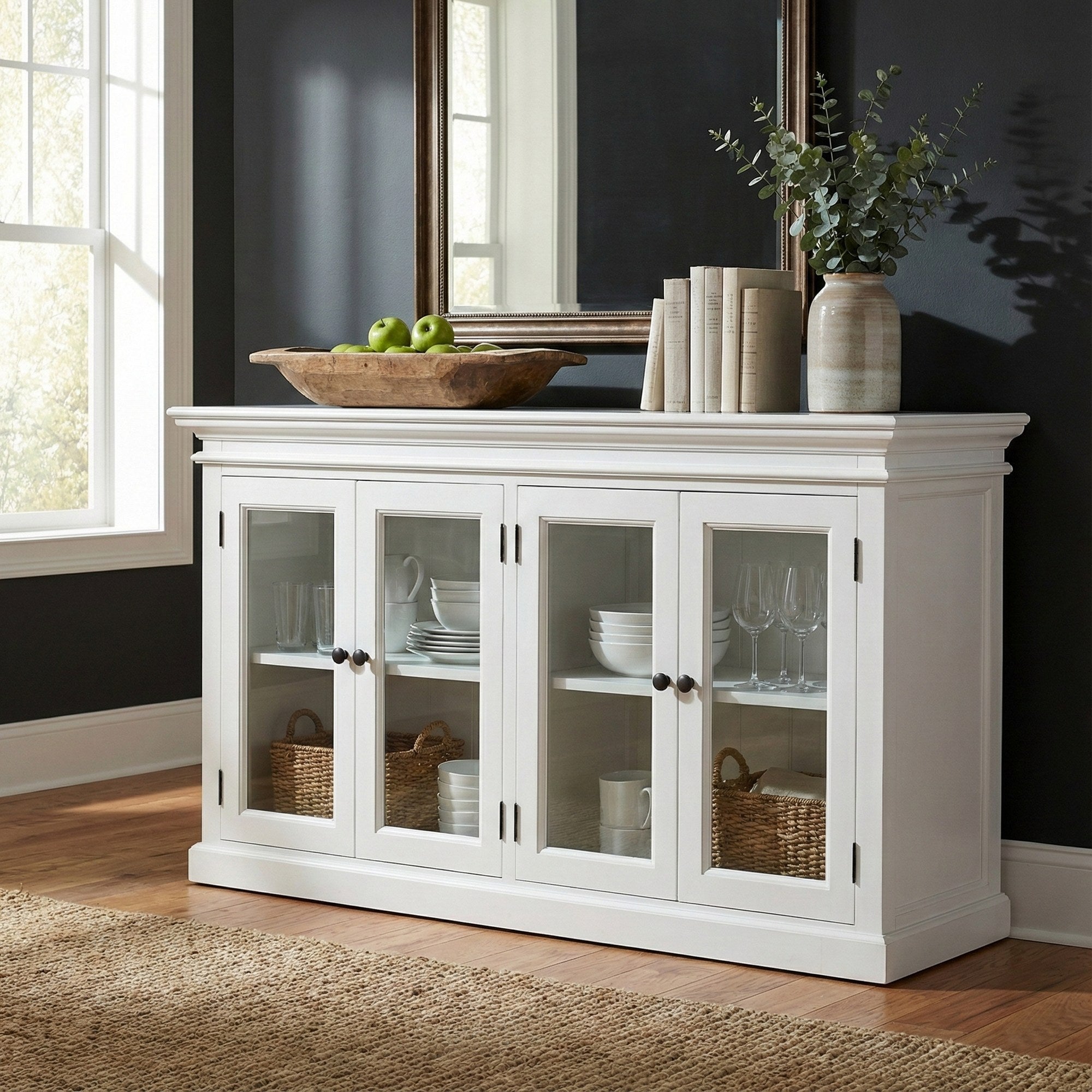 Nova Solo lifestyle image - French Coastal Display Buffet with 4 Glass Doors 64" - ZNS-B184