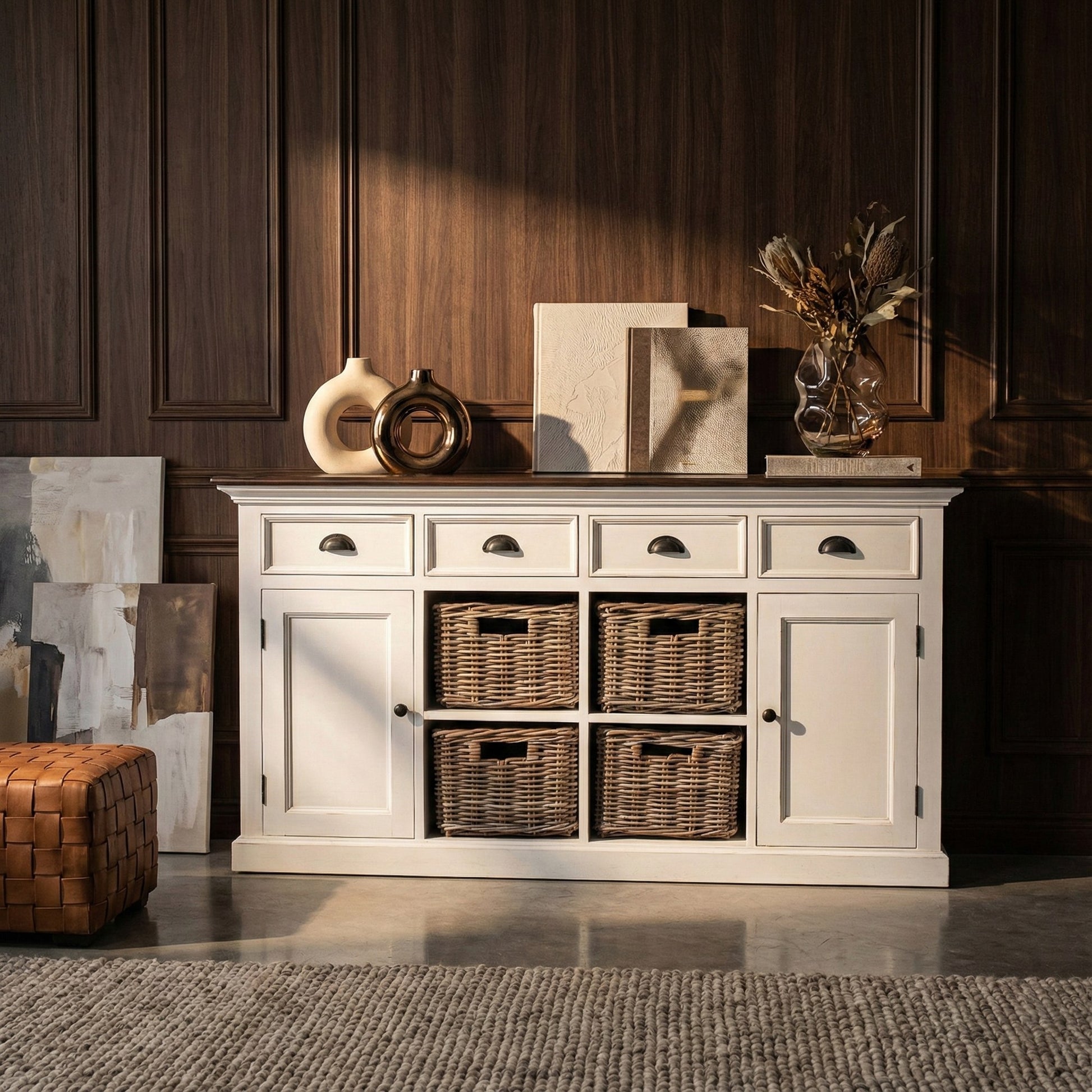 Nova Solo lifestyle image - Modern Farmhouse Buffet with 4 Baskets 63" - ZNS-B189TWD