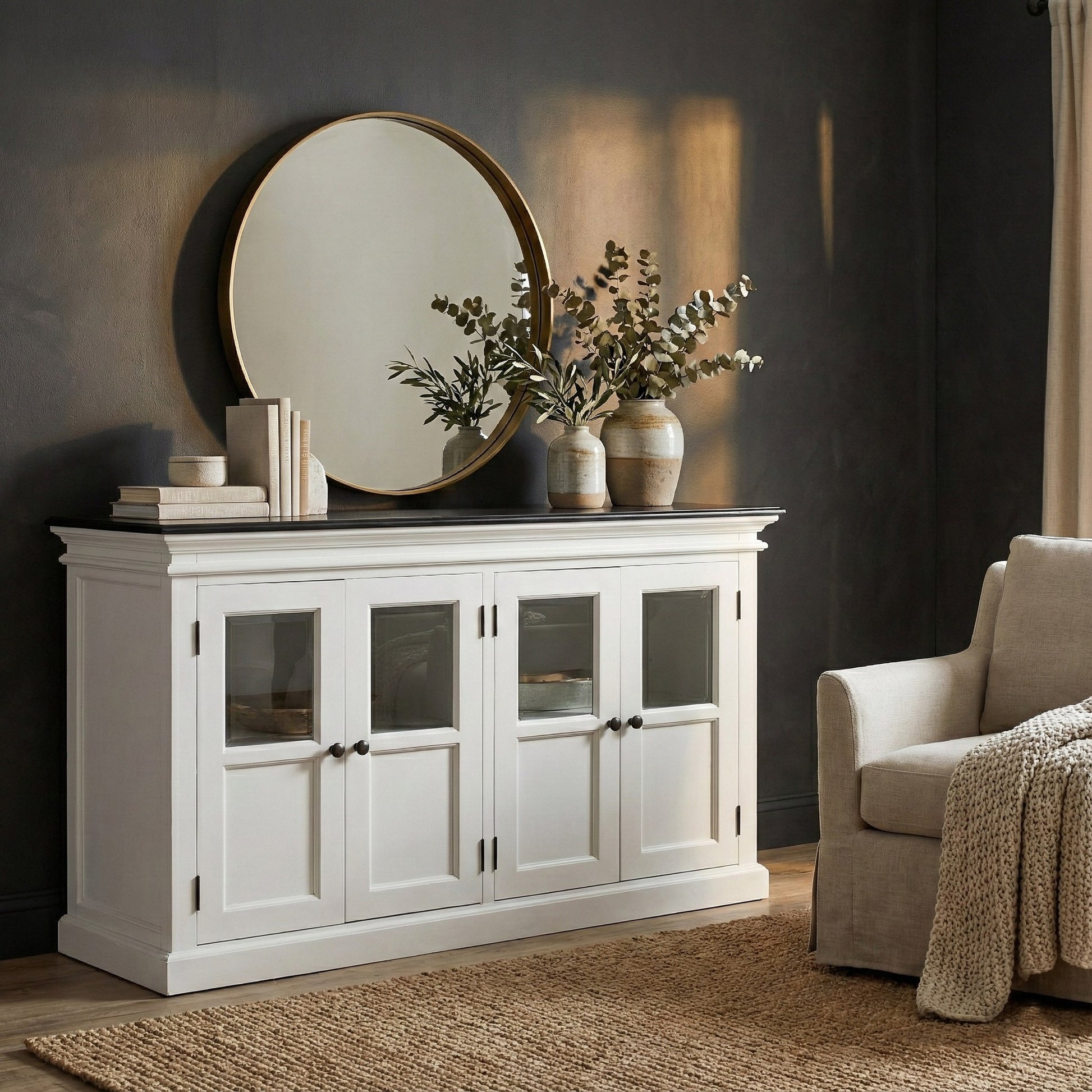Nova Solo lifestyle image - Modern Farmhouse Buffet with 4 Glass Doors 57" - ZNS-B196CT