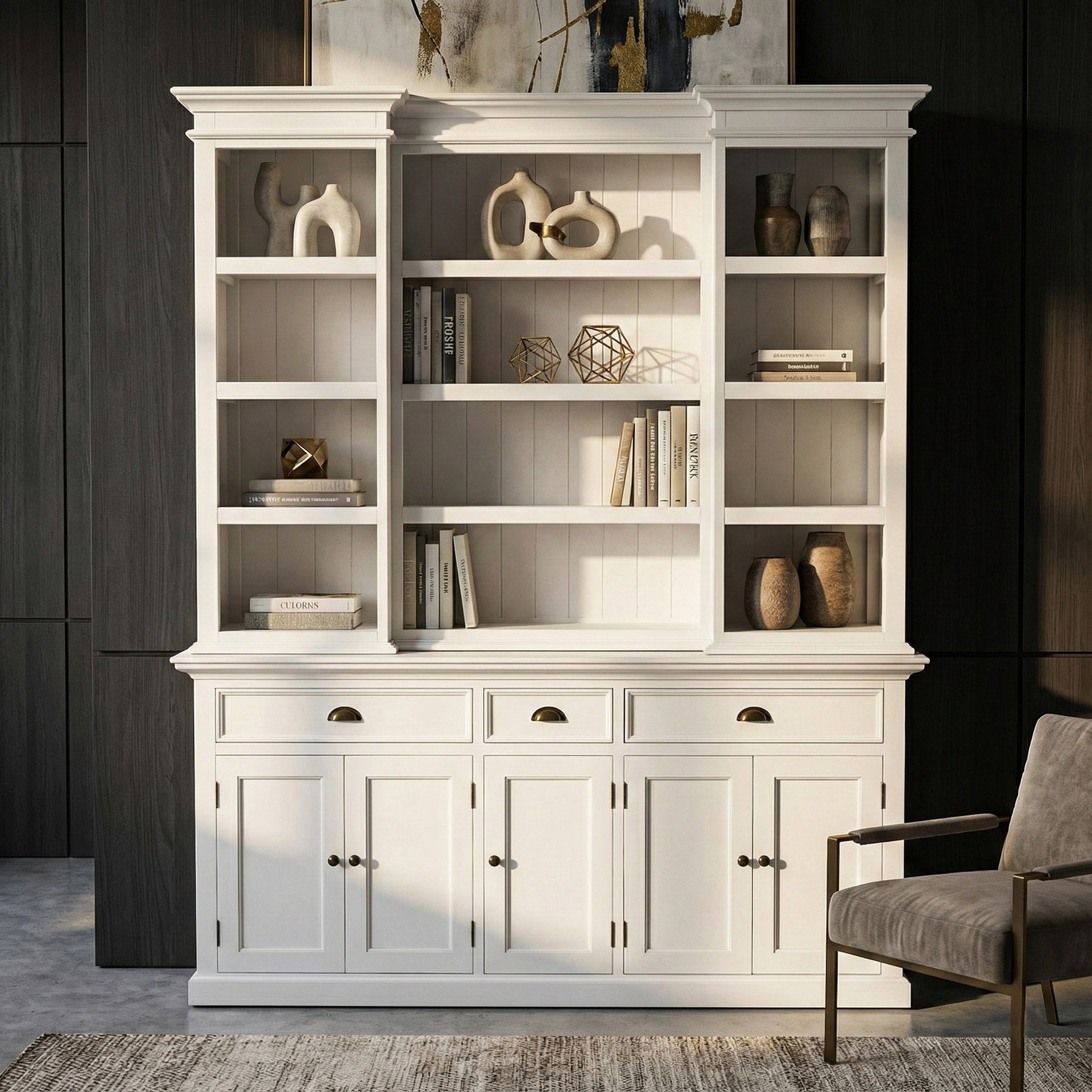 Nova Solo lifestyle image - French Coastal Kitchen Hutch Cabinet with 5 Doors 3 Drawers 71" - ZNS-BCA605
