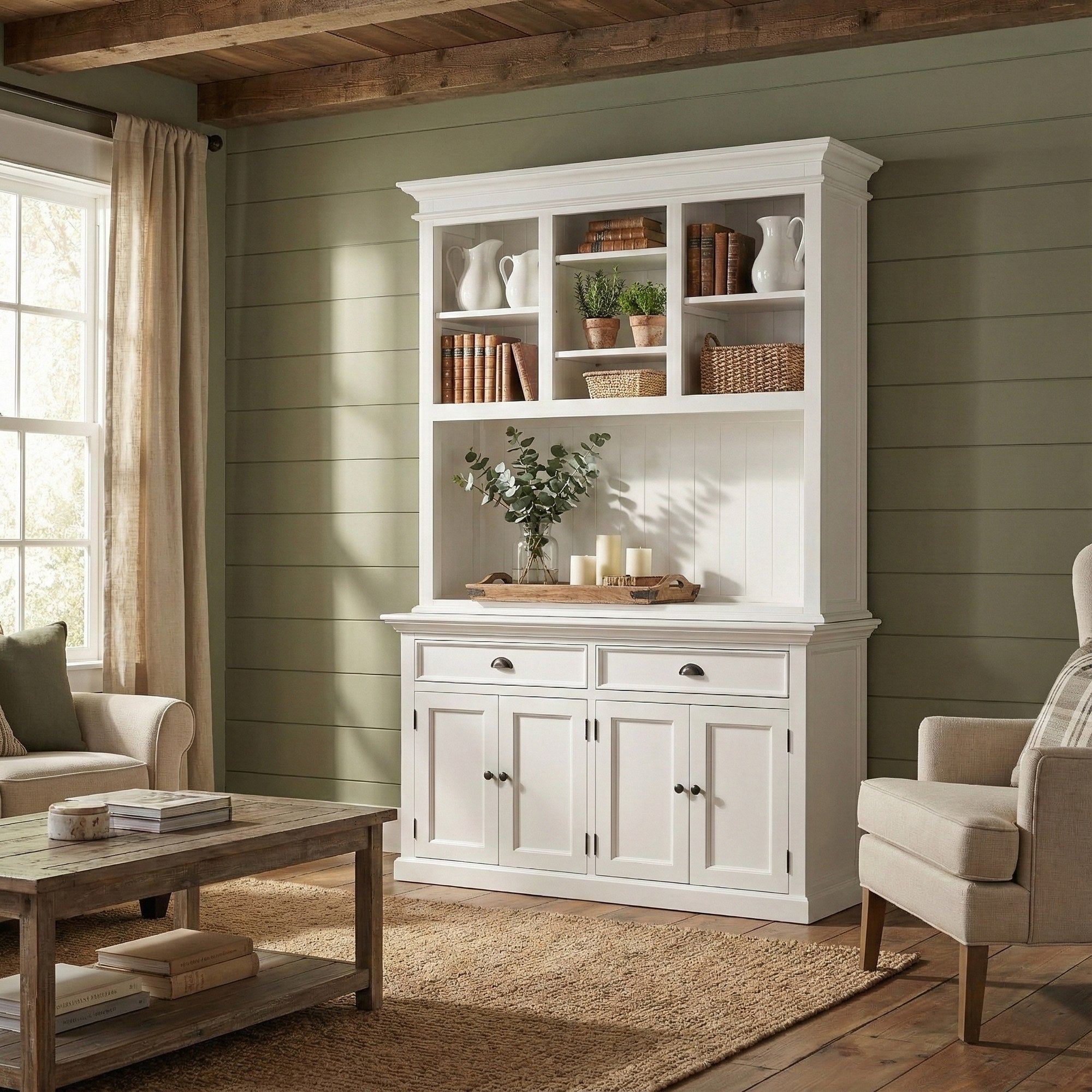 Nova Solo lifestyle image - French Coastal Buffet Hutch Unit with 2 Adjustable Shelves 57" - ZNS-BCA607