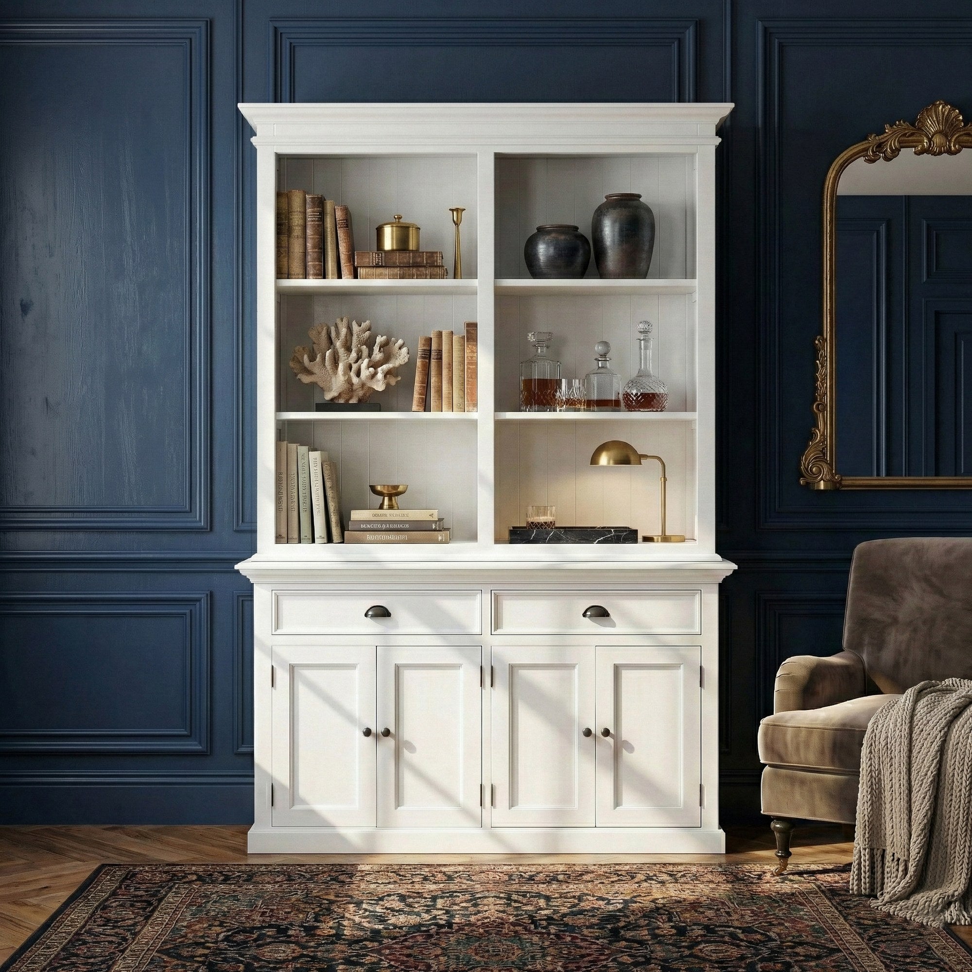 Nova Solo lifestyle image - French Coastal Buffet Hutch Unit with 6 Shelves 57" - ZNS-BCA608