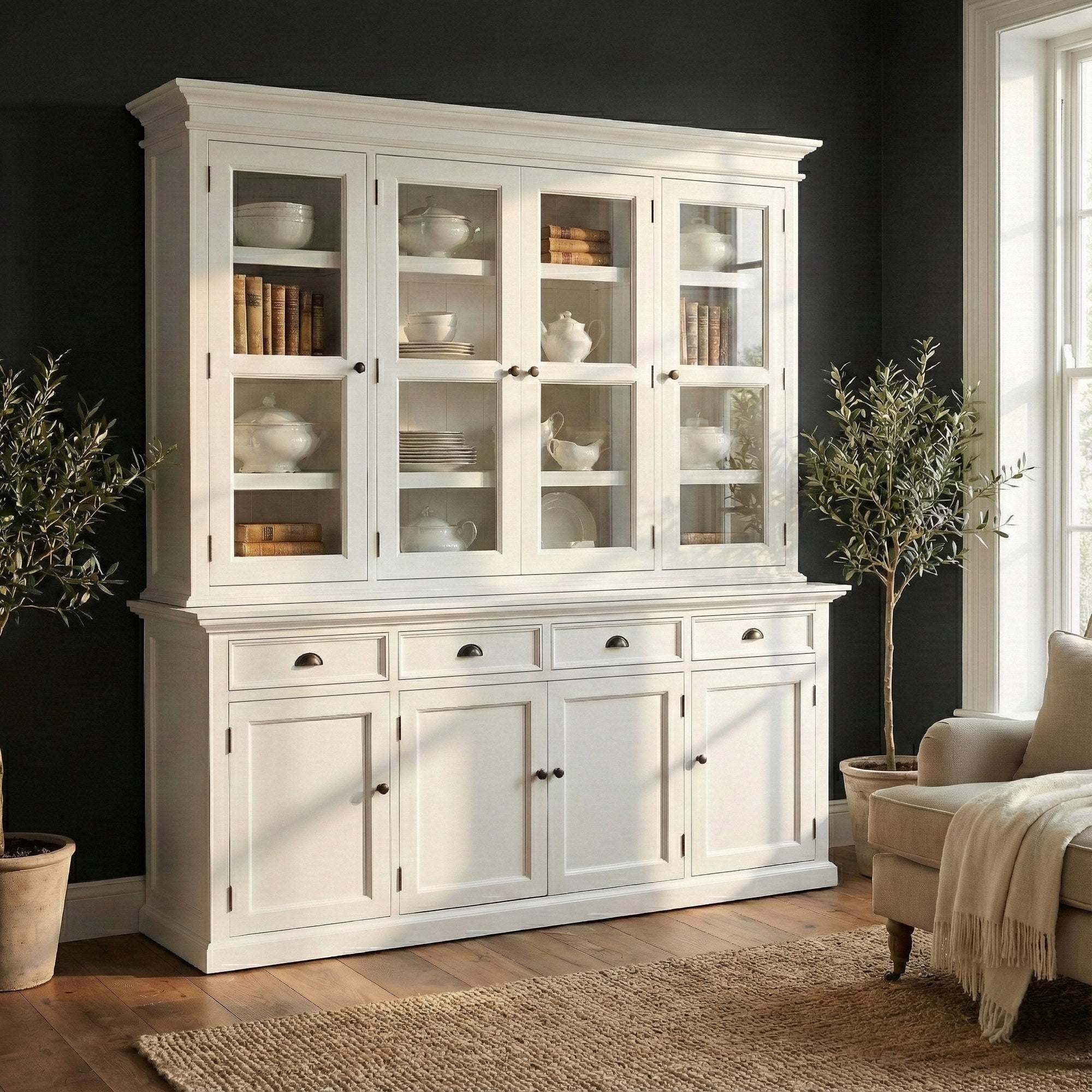 Nova Solo lifestyle image - French Coastal Buffet Hutch Unit with 4 Glass Doors 79" - ZNS-BCA610