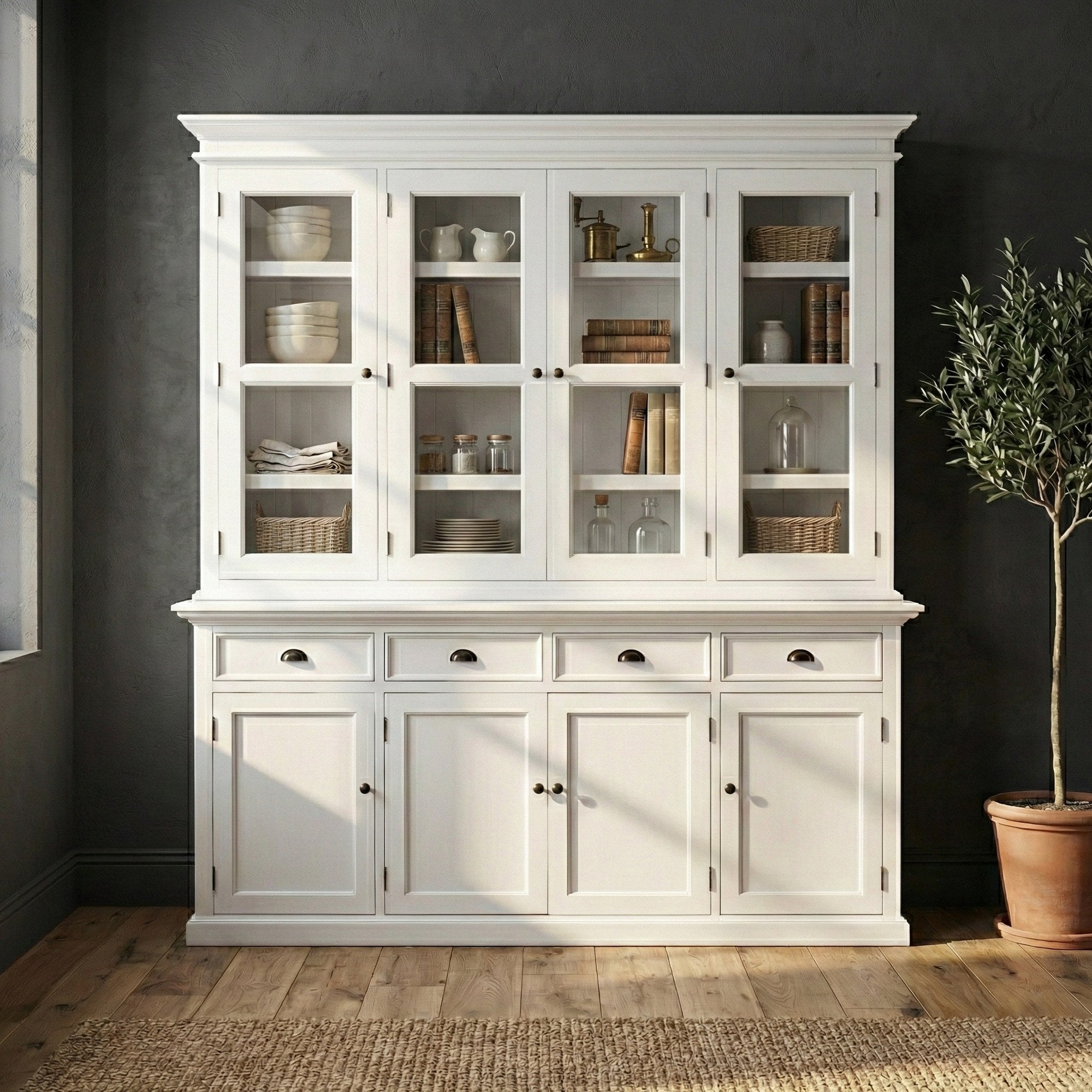 Nova Solo lifestyle image - French Coastal Buffet Hutch Unit with 4 Glass Doors 79" - ZNS-BCA610