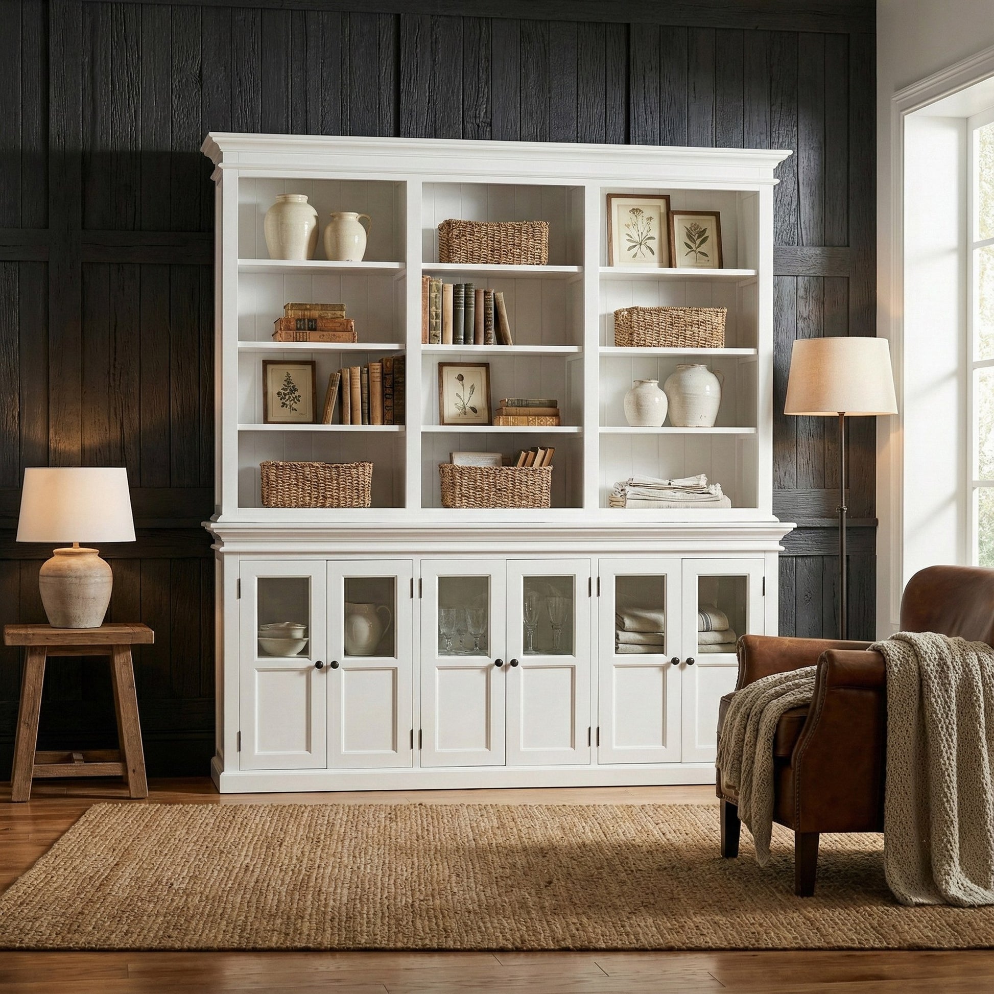 Nova Solo lifestyle image - French Coastal Hutch Unit with 6 Glass Doors 79" - ZNS-BCA611