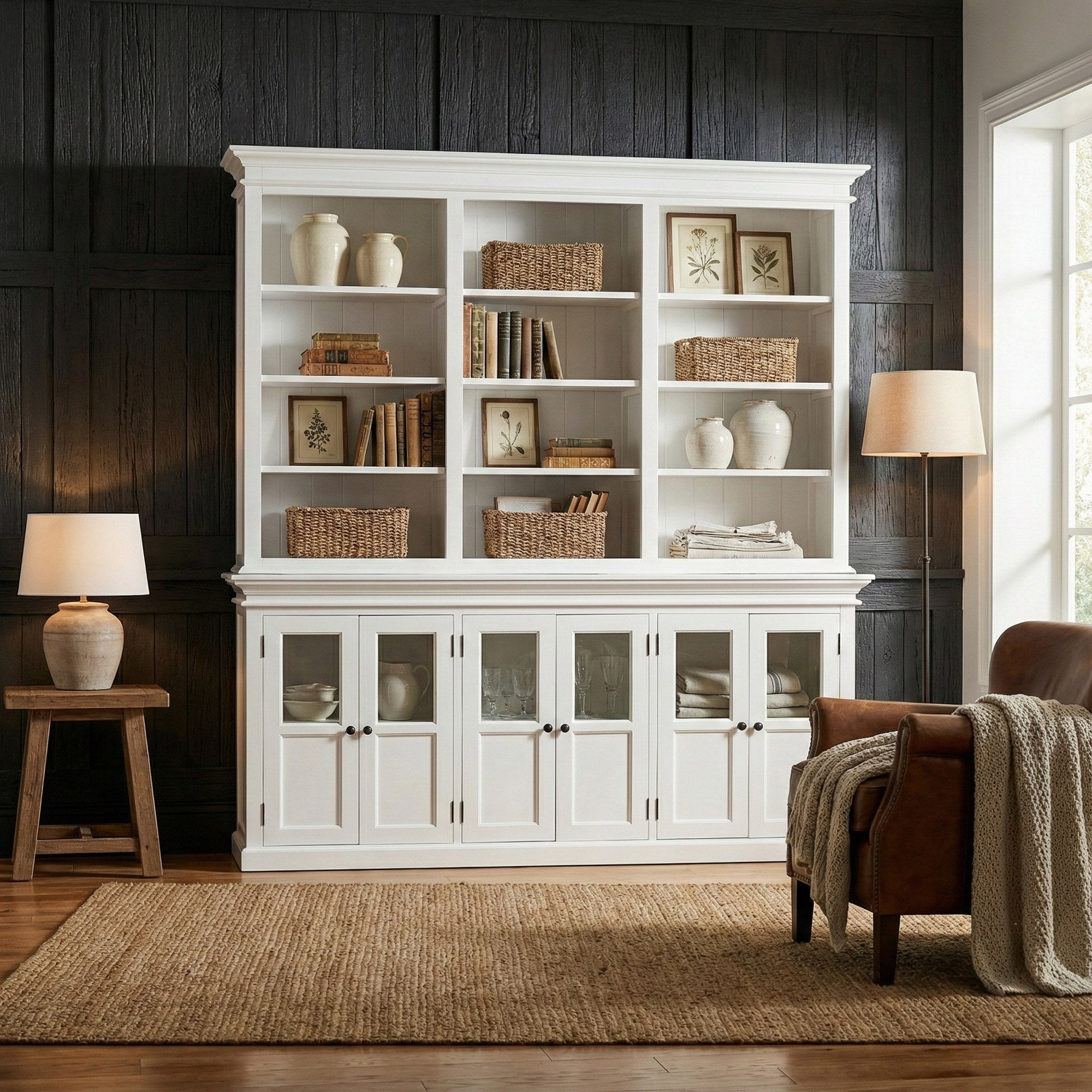Nova Solo lifestyle image - French Coastal Hutch Unit with 6 Glass Doors 79" - ZNS-BCA611