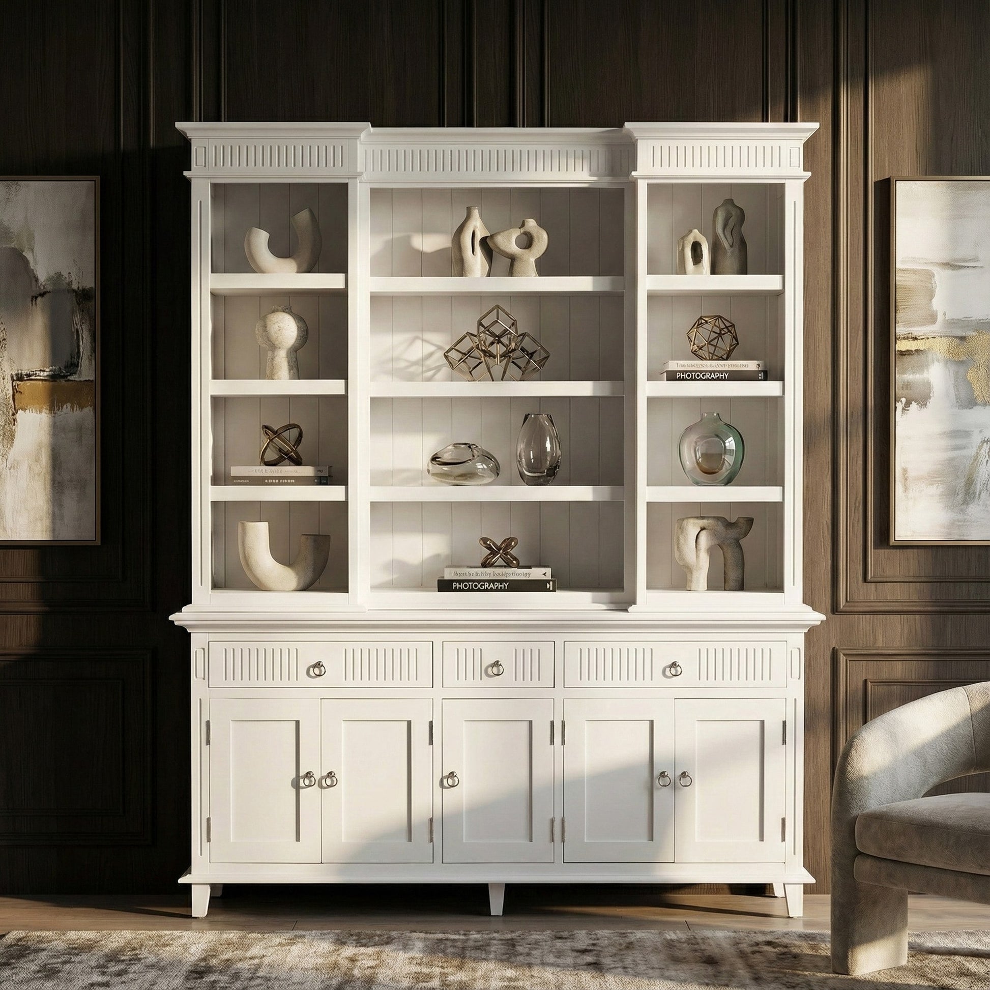 Nova Solo lifestyle image - Scandi Coastal Kitchen Hutch Cabinet with 5 Doors 3 Drawers 71" - ZNS-BCA614