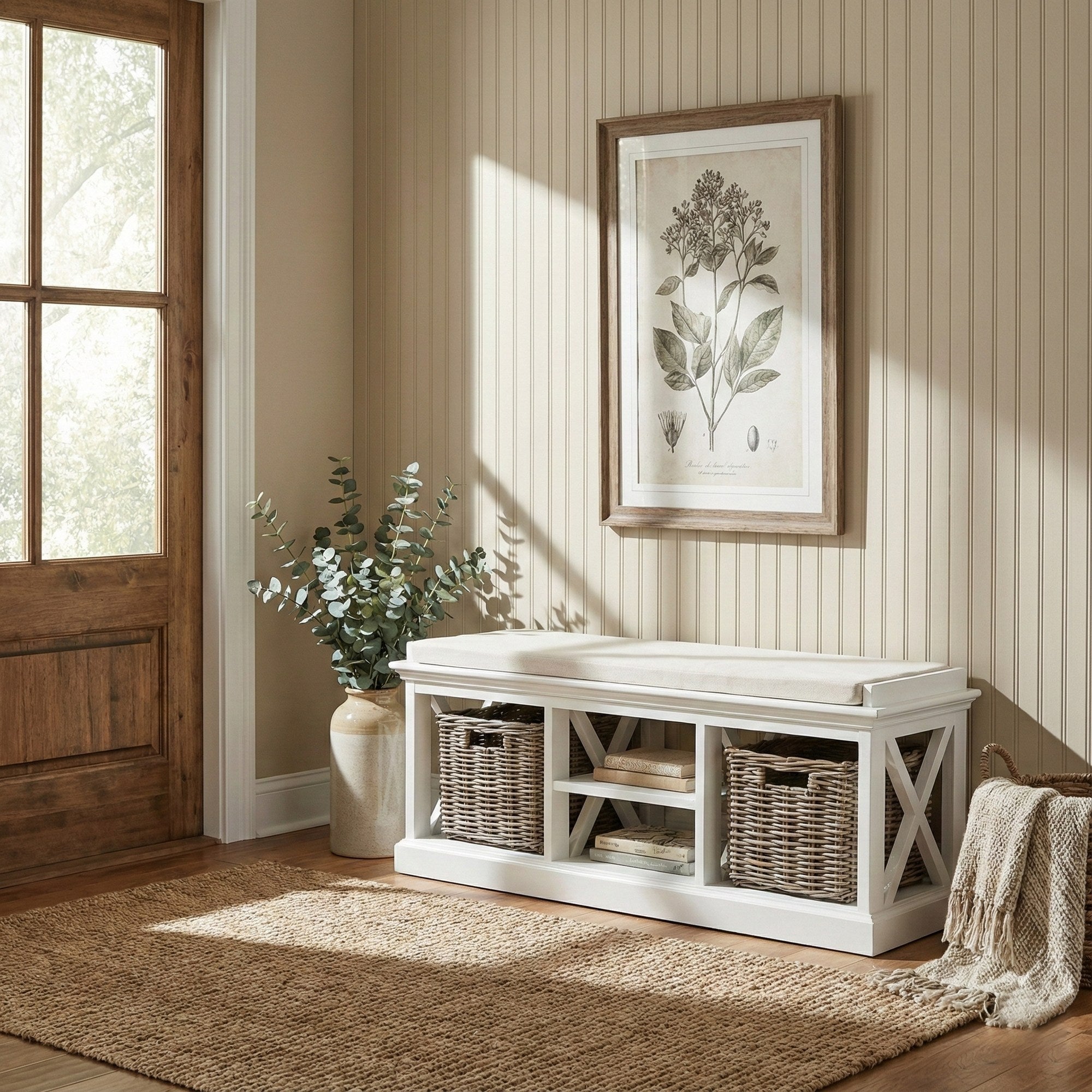 Nova Solo lifestyle image - French Coastal Bench & Basket Set 47" - ZNS-BE001