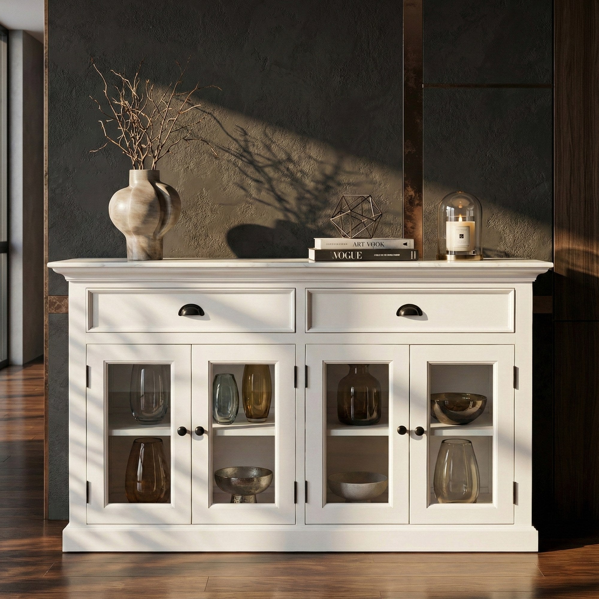 Nova Solo lifestyle image - French Coastal Classic Buffet with Glass Doors  57" - ZNS-BG127
