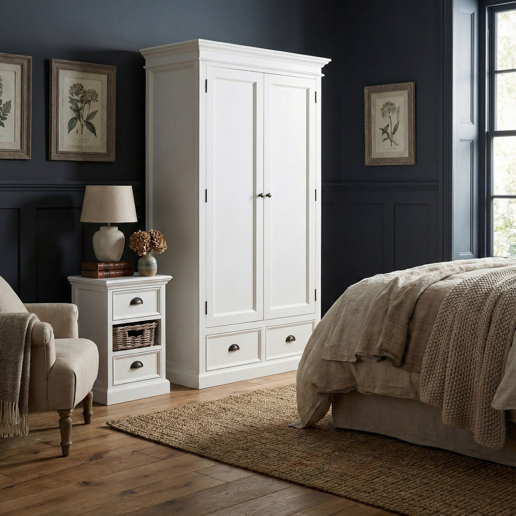 Nova Solo lifestyle image - French Coastal Bedside Storage Unit with Basket 16" - ZNS-CA585